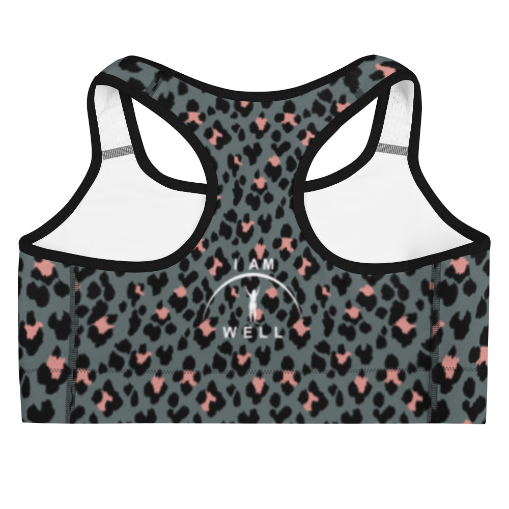 I AM WELL Women's Sports Bra Cheetah w/ White Logo