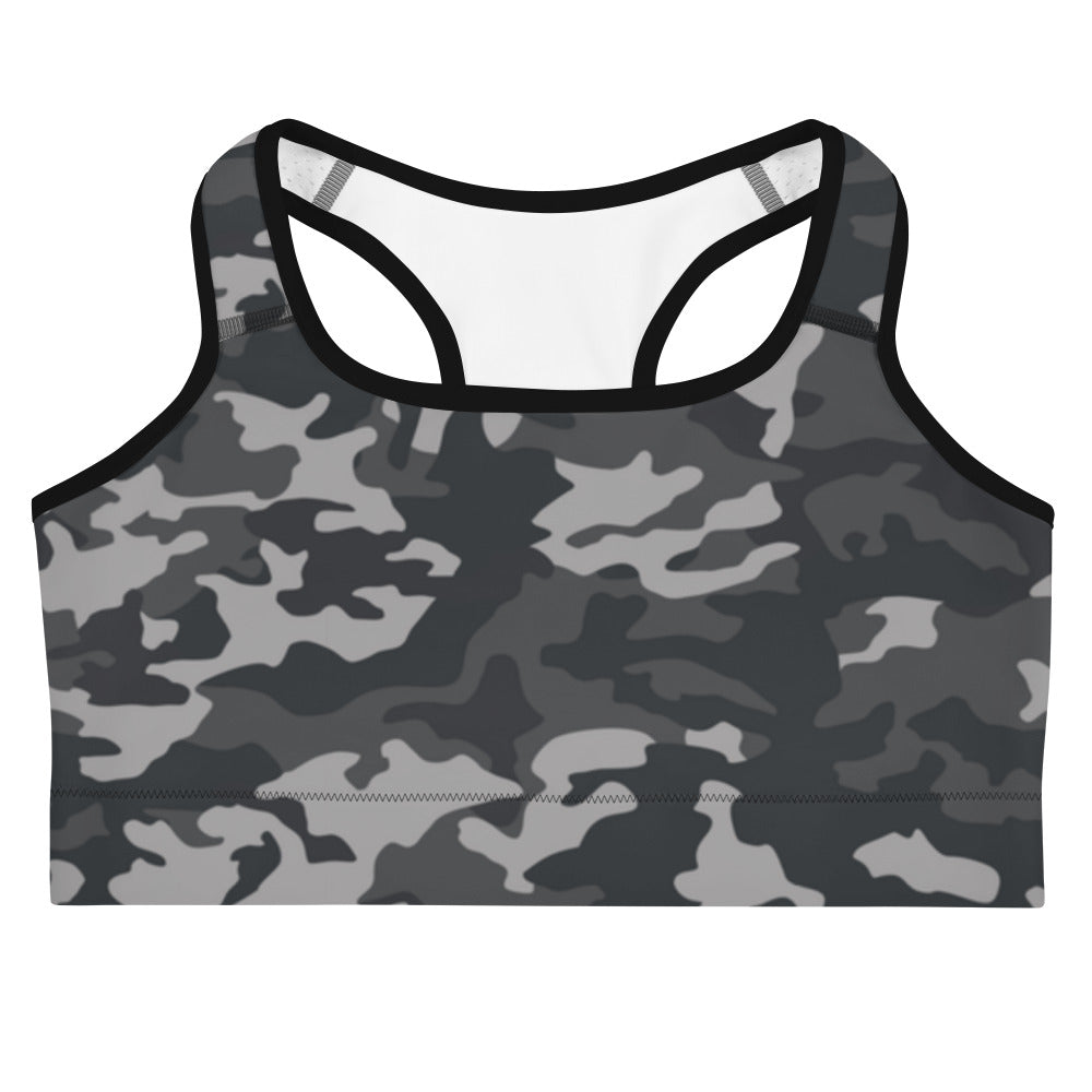 I AM WELL Women's Sports Bra Camo w/ Grey Logo