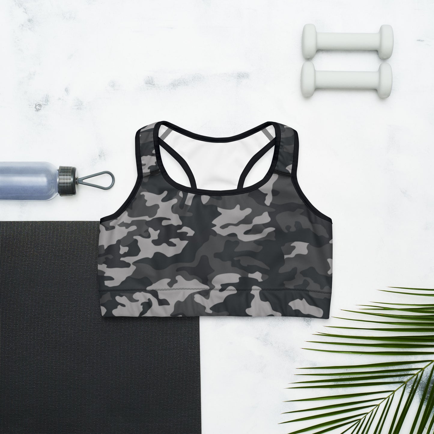 I AM WELL Women's Sports Bra Camo w/ Grey Logo