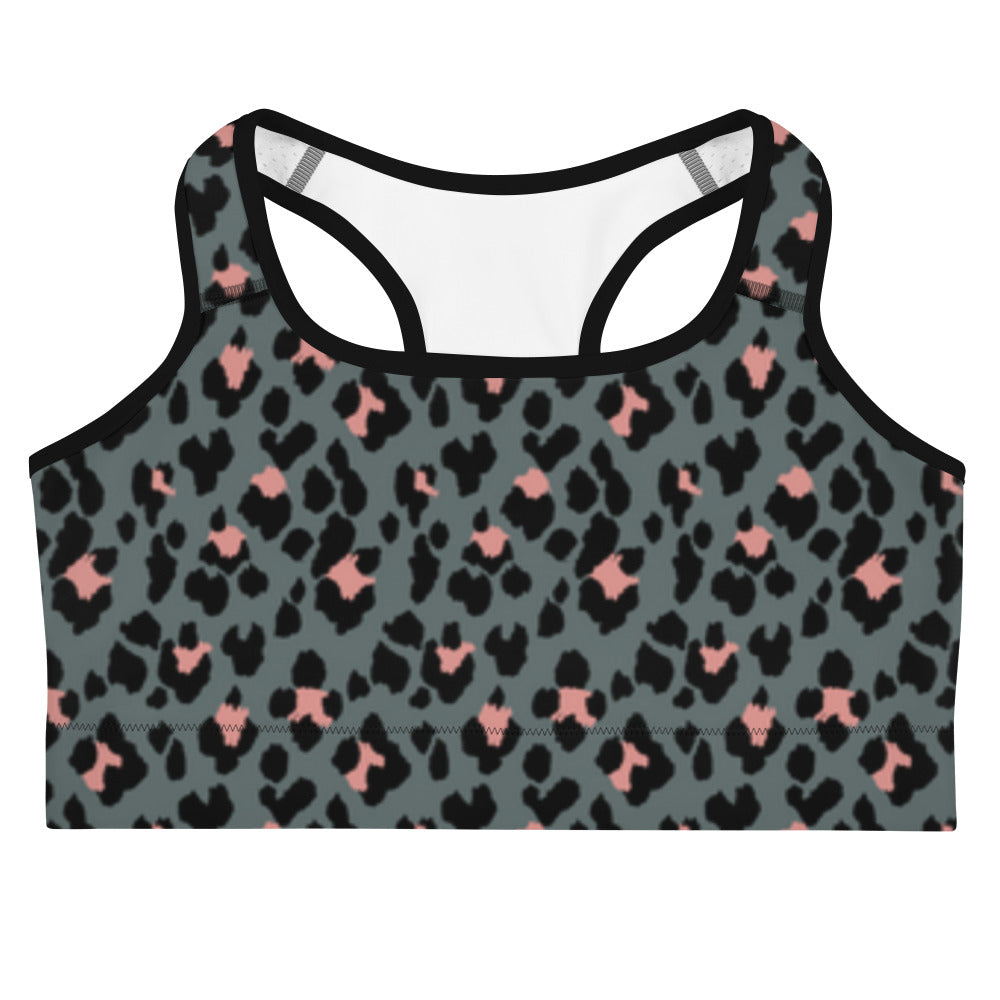 I AM WELL Women's Sports Bra Cheetah w/ White Logo