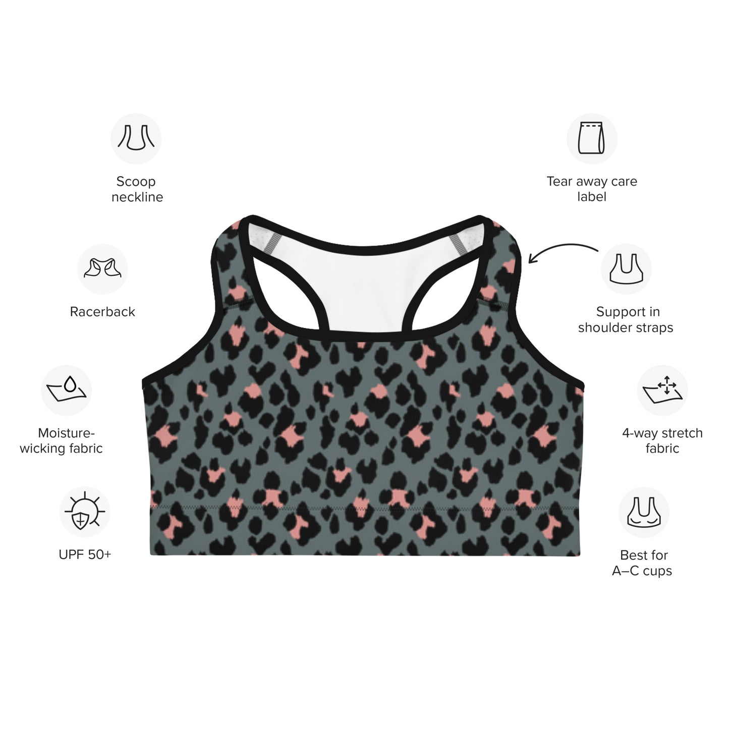 I AM WELL Women's Sports Bra Cheetah w/ White Logo