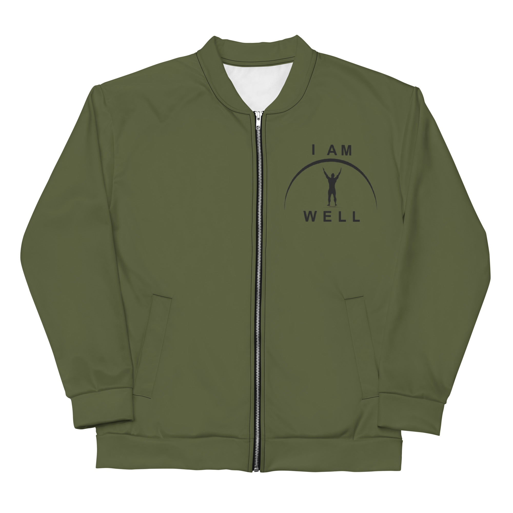 I AM WELL Men s Bomber Jacket OD Green w Black Logo