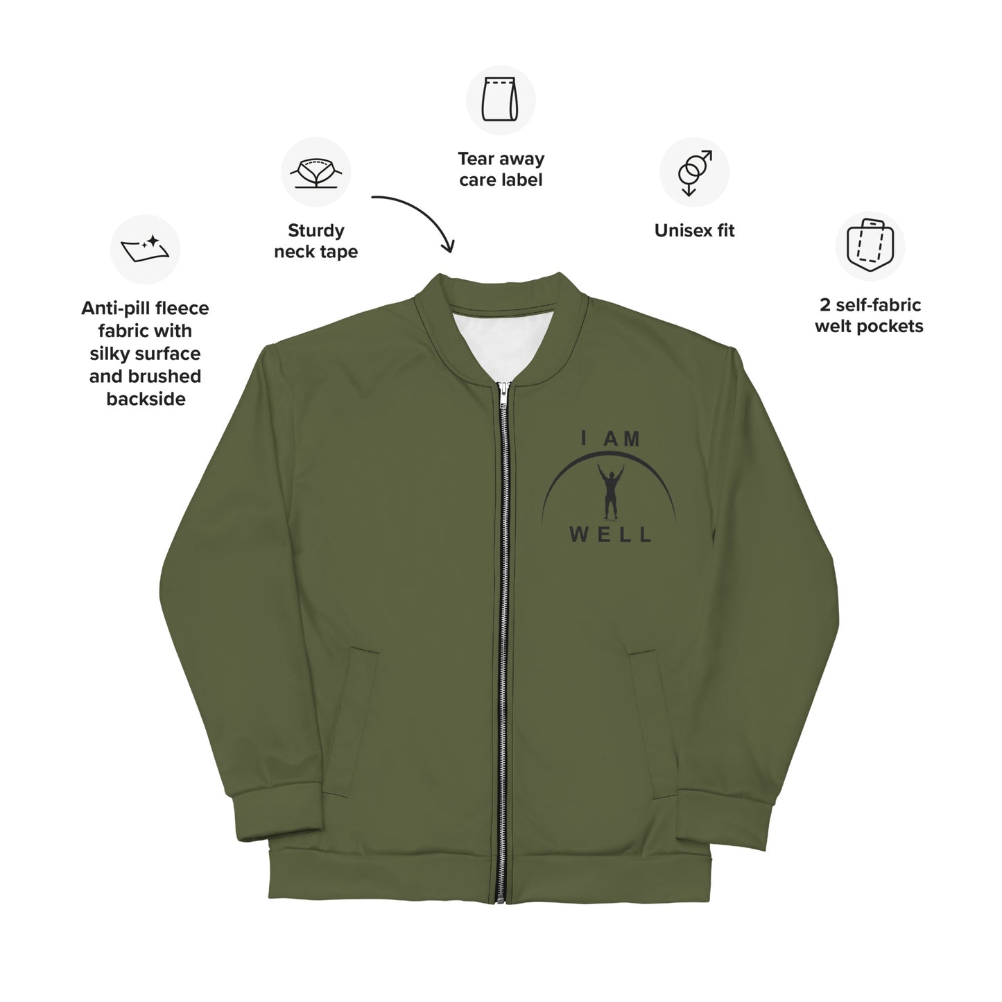 I AM WELL Men's Bomber Jacket - OD Green w/ Black Logo