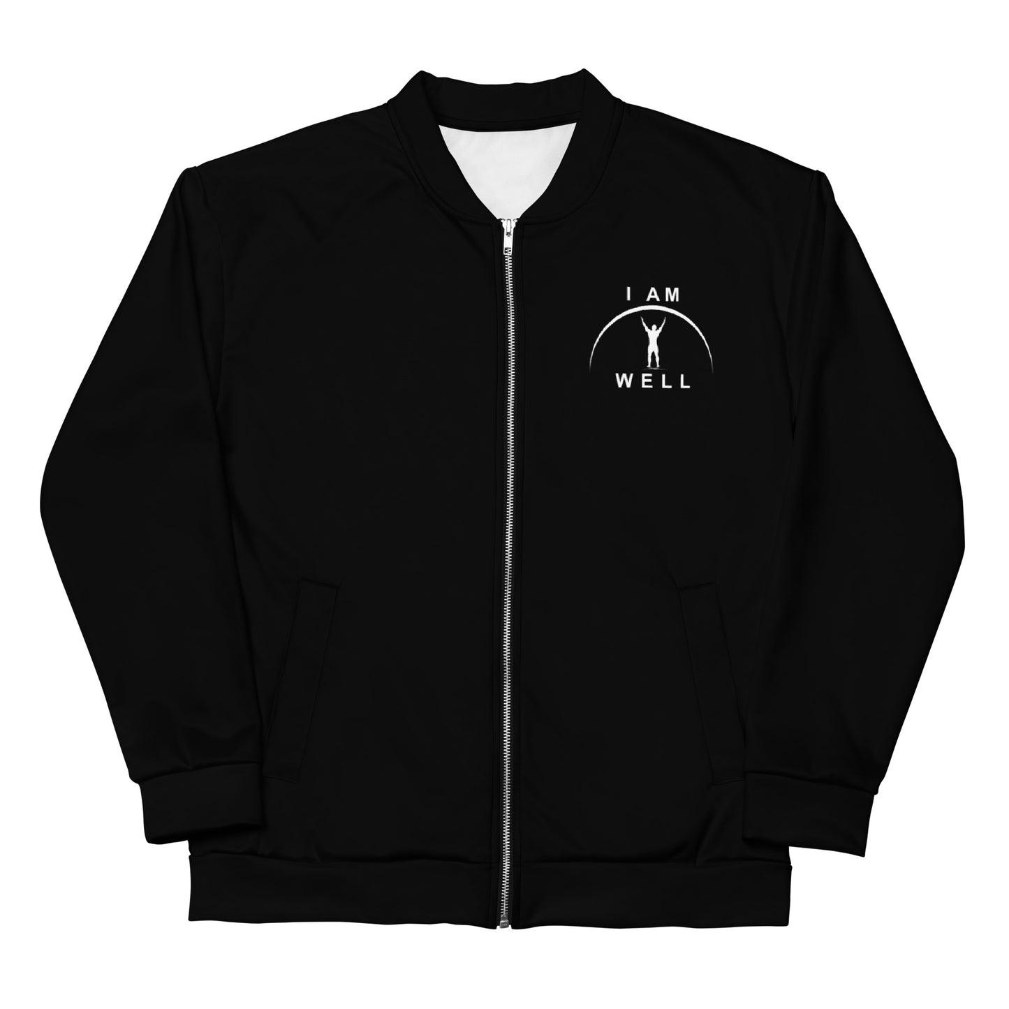 I AM WELL Men's Bomber Jacket - Black w/ White Logo (no back logo)