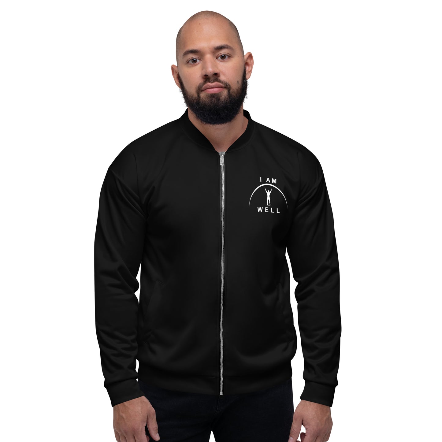 I AM WELL Men's Bomber Jacket - Black w/ White Logo (no back logo)