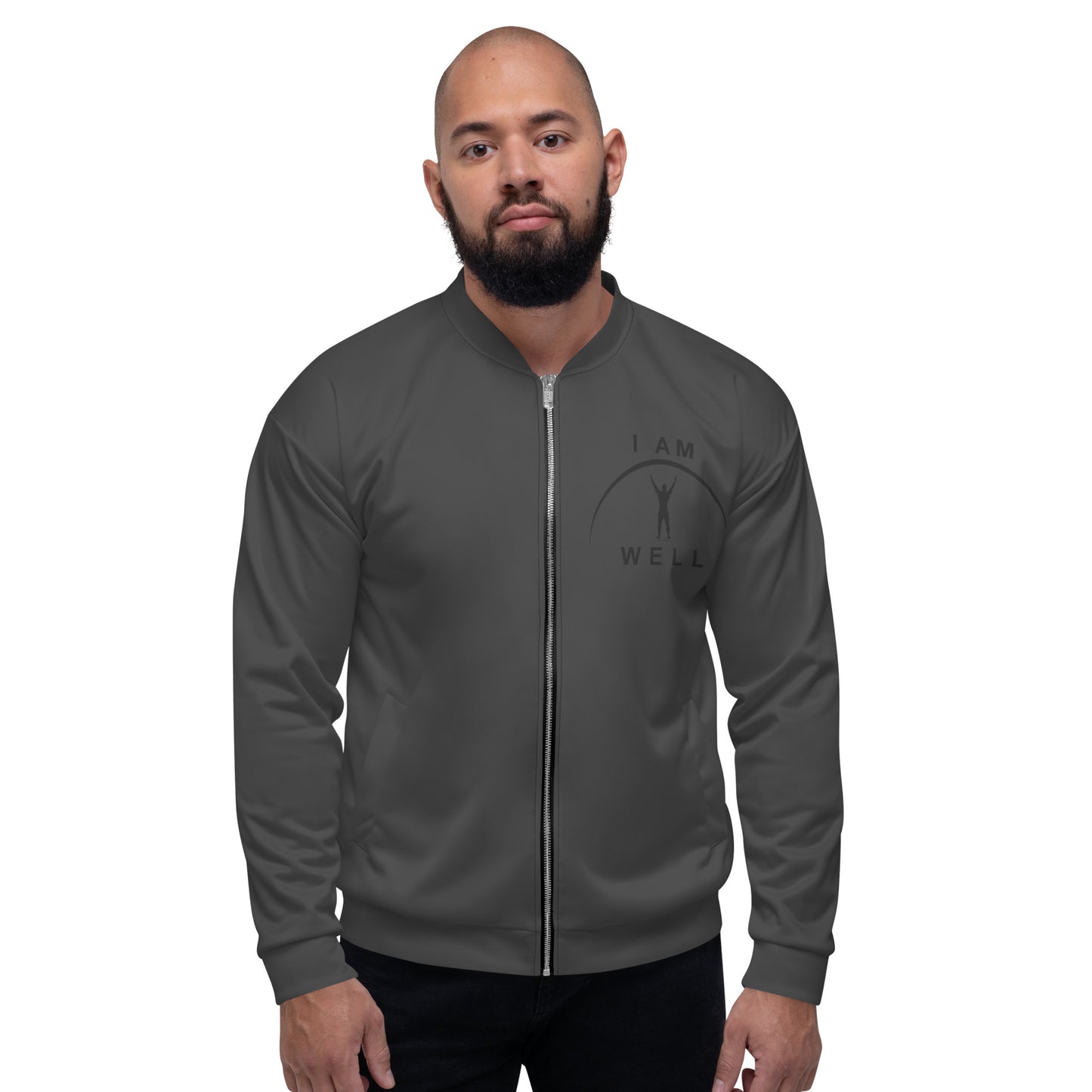 I AM WELL Men's Bomber Jacket - Dark Grey w/ Black Logo