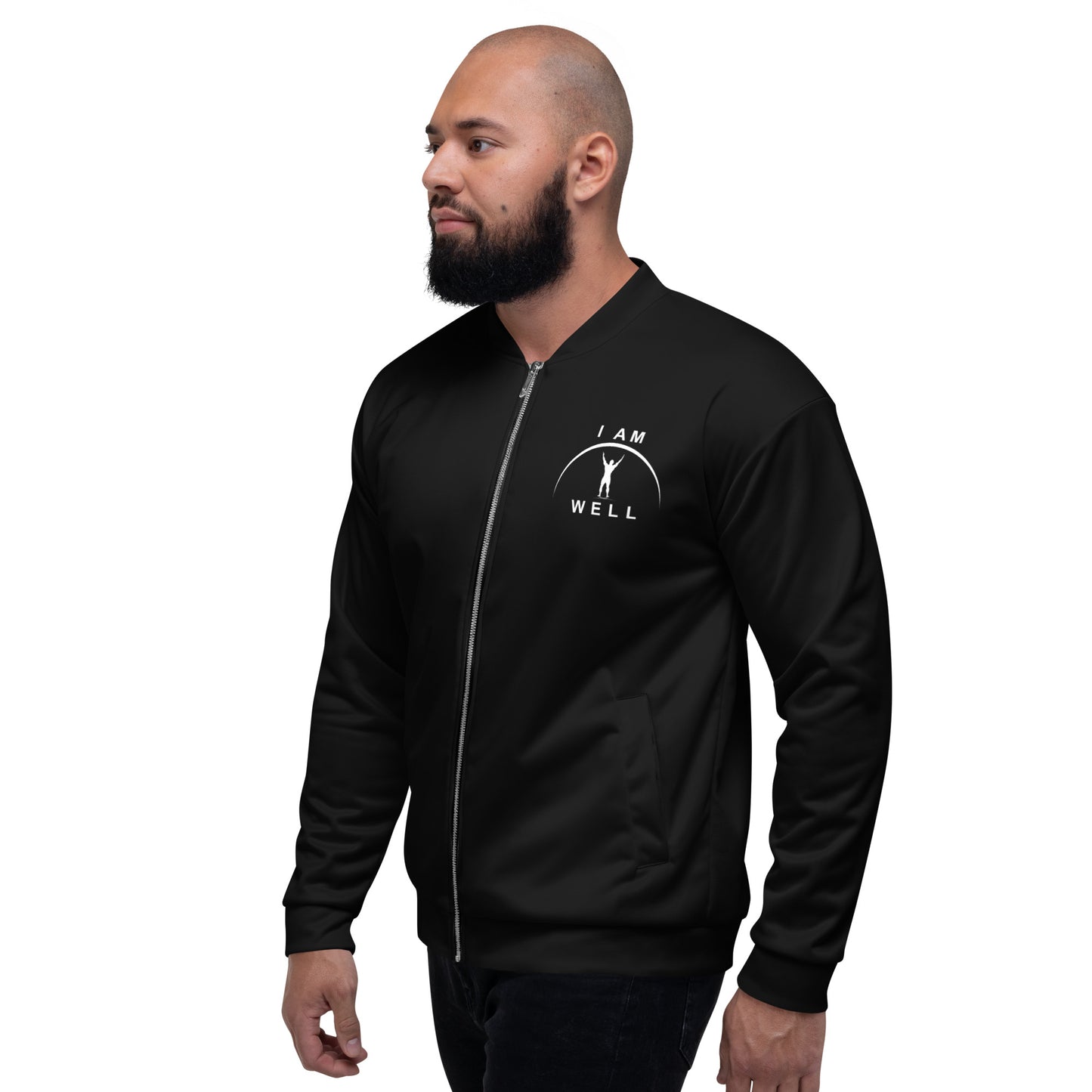 I AM WELL Men's Bomber Jacket - Black w/ White Logo (no back logo)