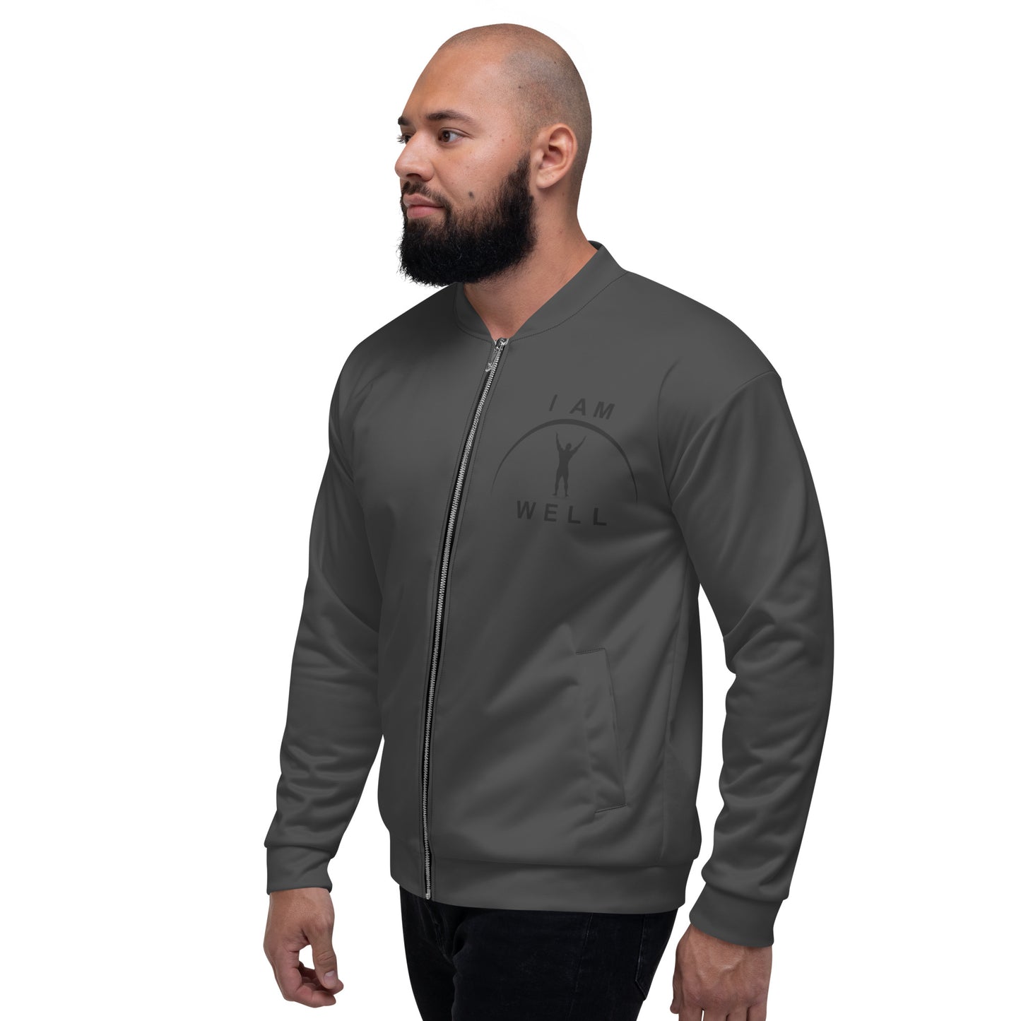 I AM WELL Men's Bomber Jacket - Dark Grey w/ Black Logo