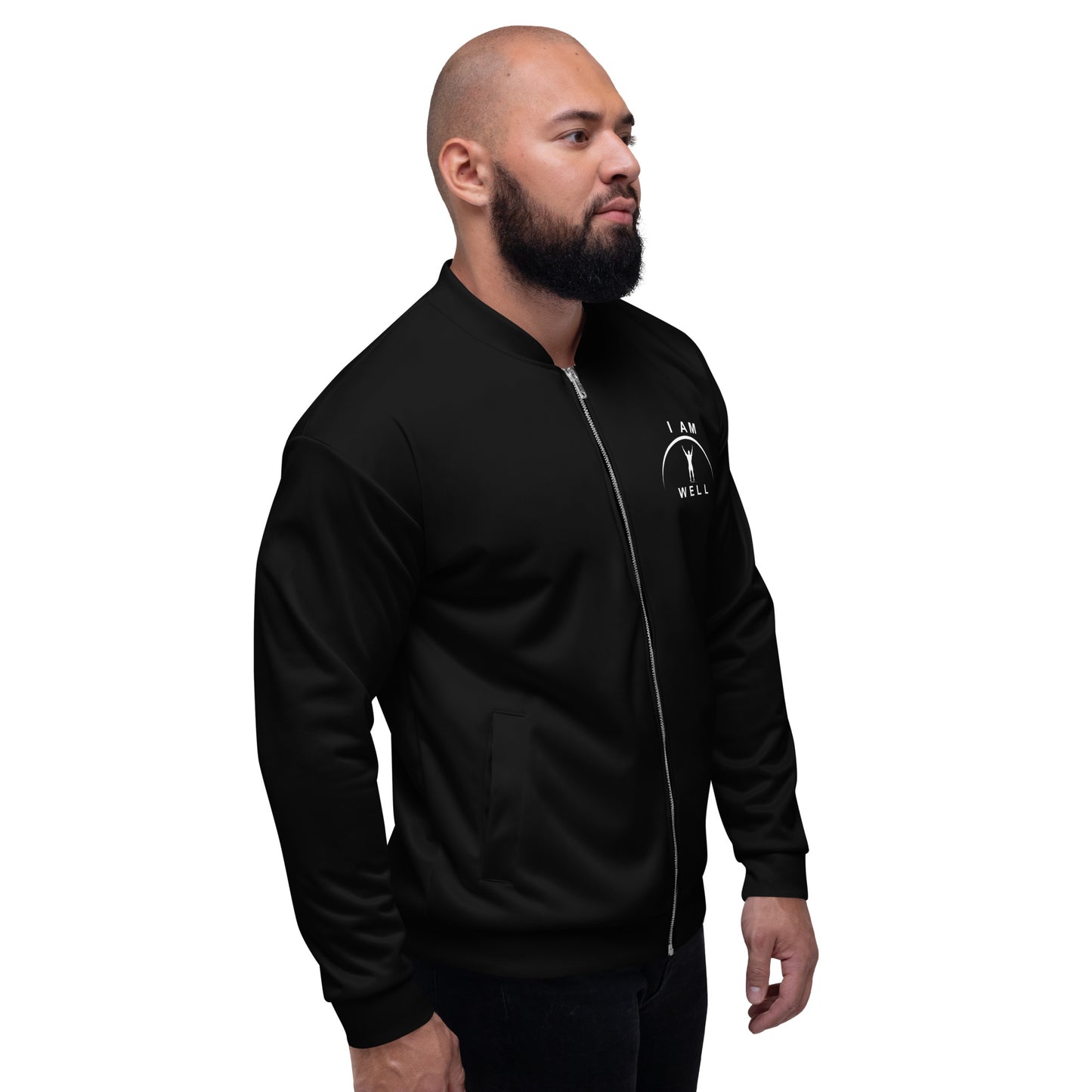 I AM WELL Men's Bomber Jacket - Black w/ White Logo (no back logo)