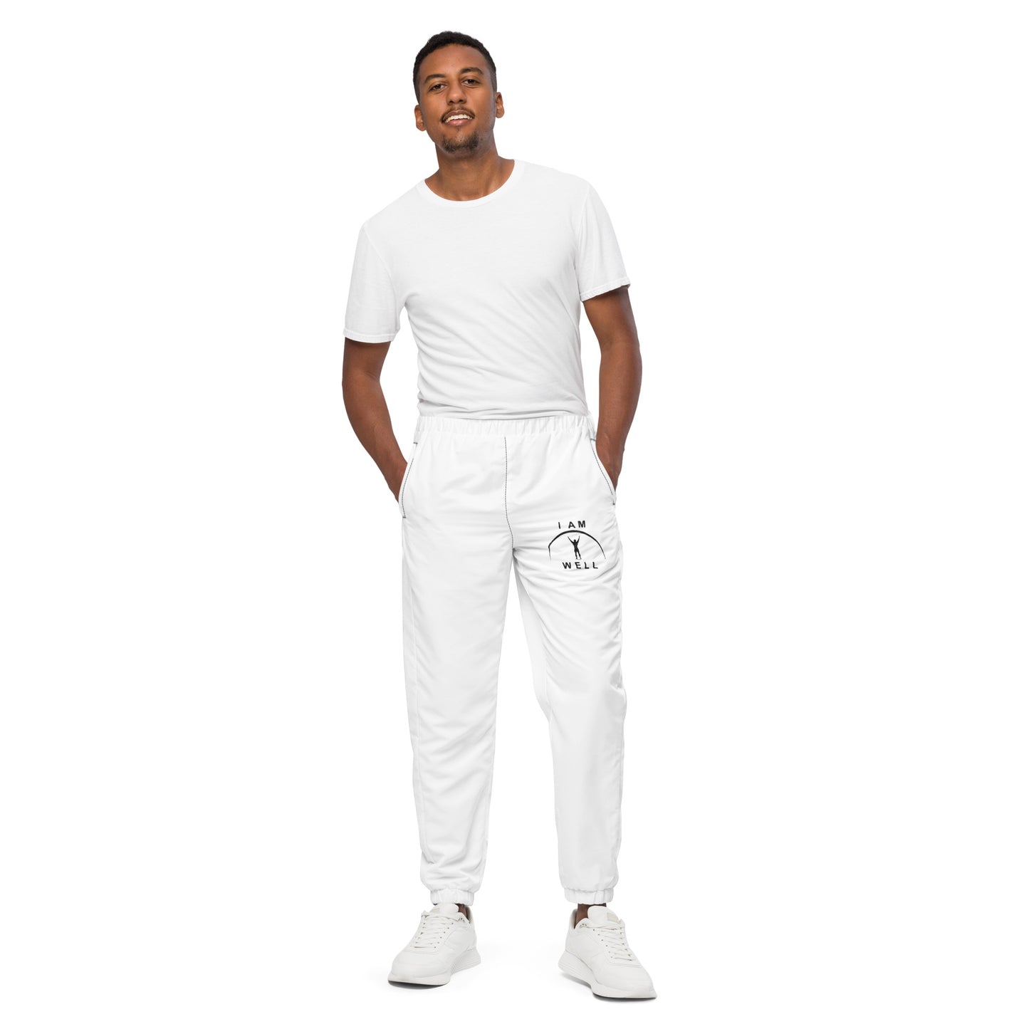 I AM WELL Men's Track Pants - White w/ Black Logo