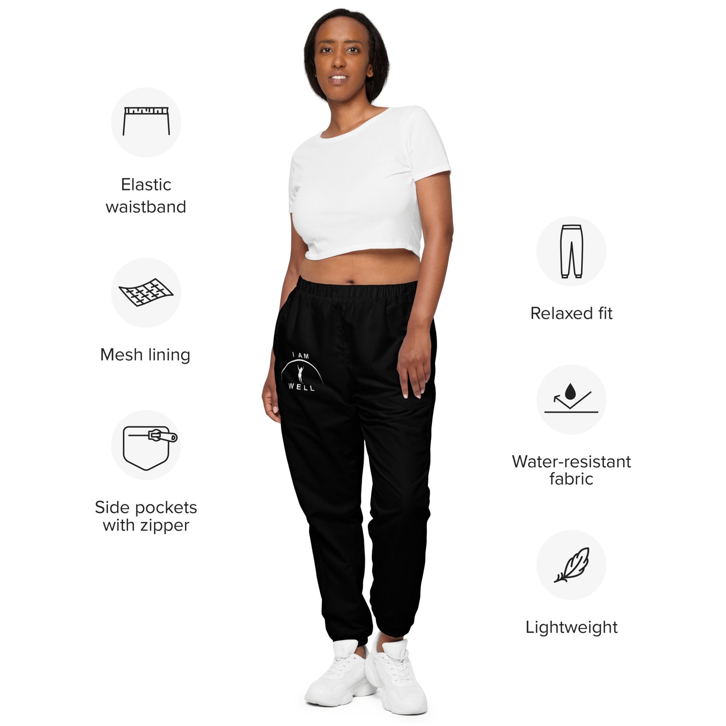 I AM WELL Women's Track Pants  Black w/ White Logo