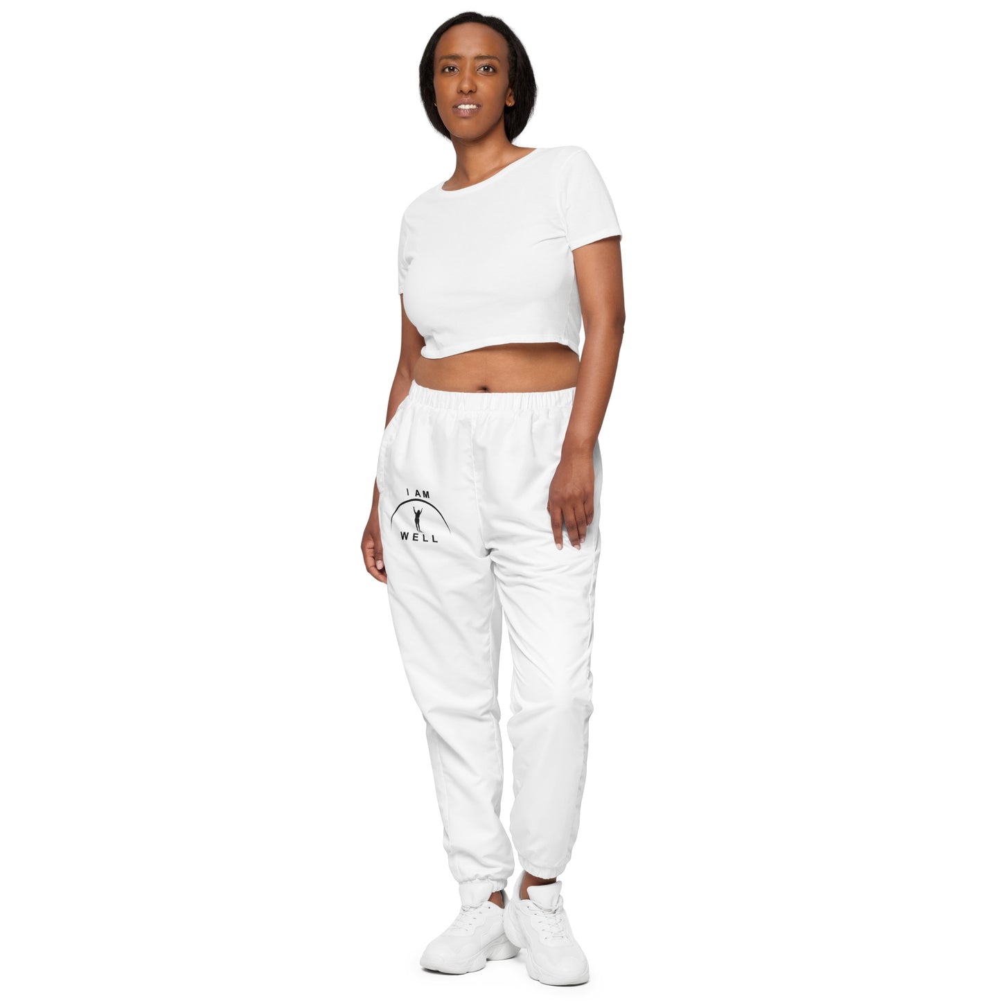 I AM WELL Women's Track Pants White w/ Black Logo