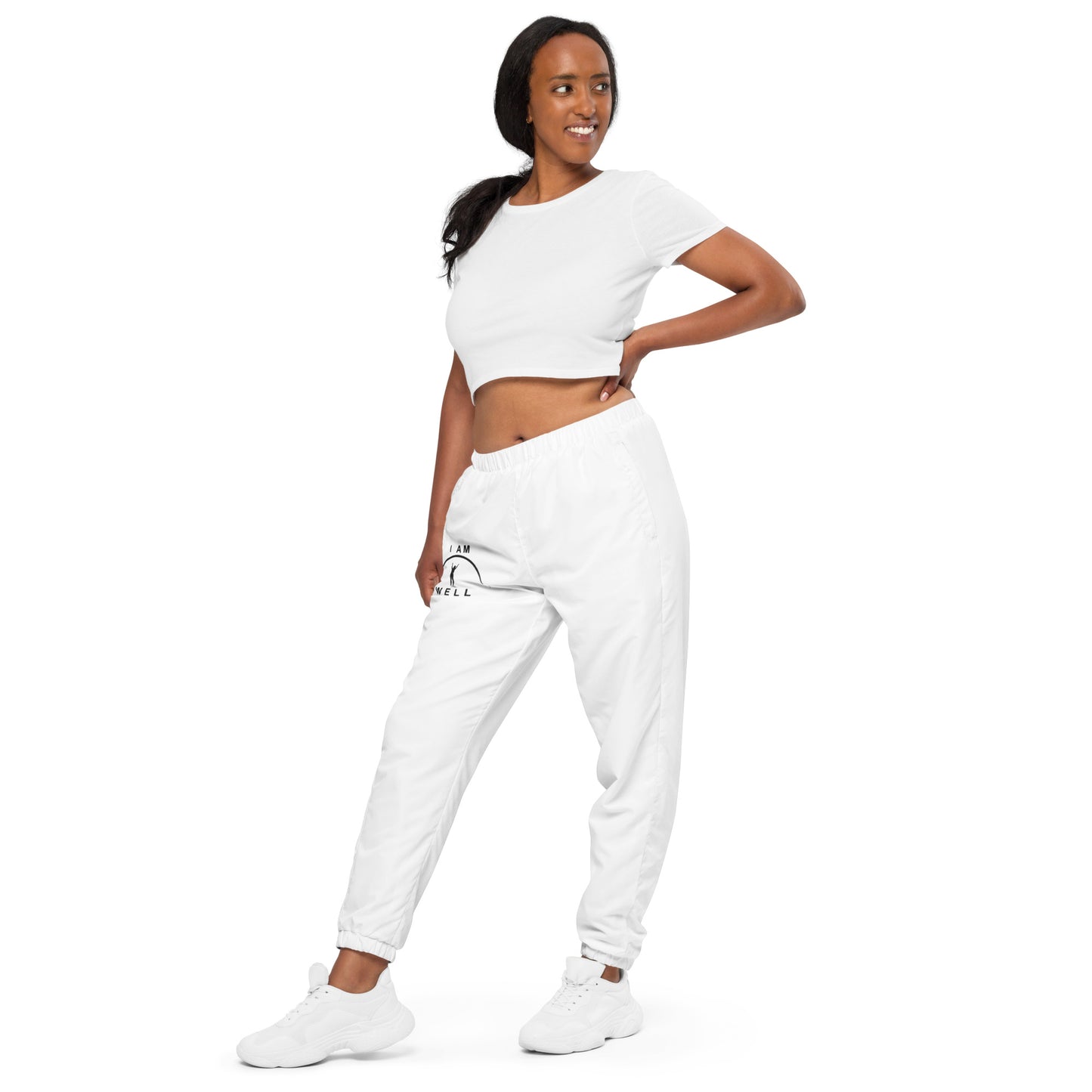 I AM WELL Women's Track Pants White w/ Black Logo