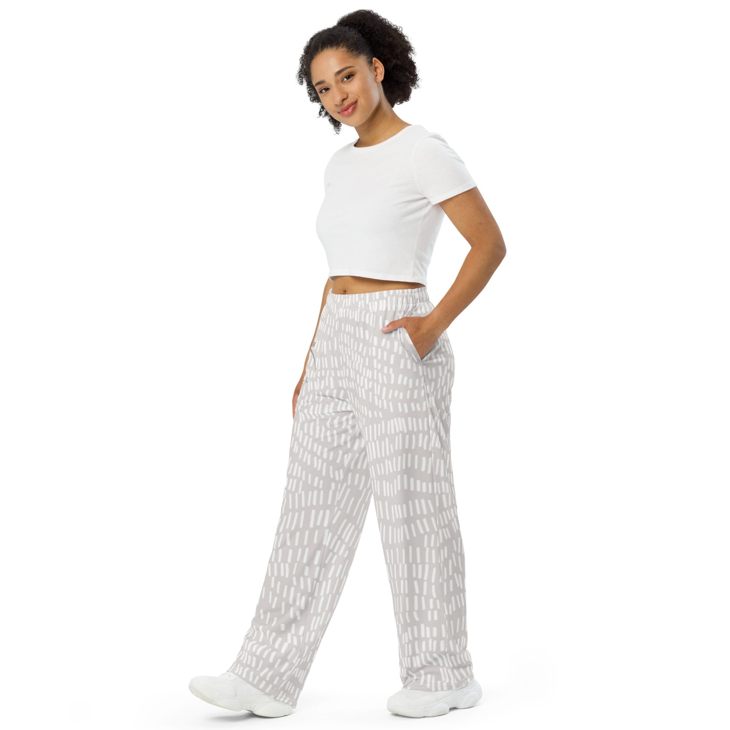 I AM WELL Women's wide-leg pants - Beige Natural w/ Grey Logo - Female