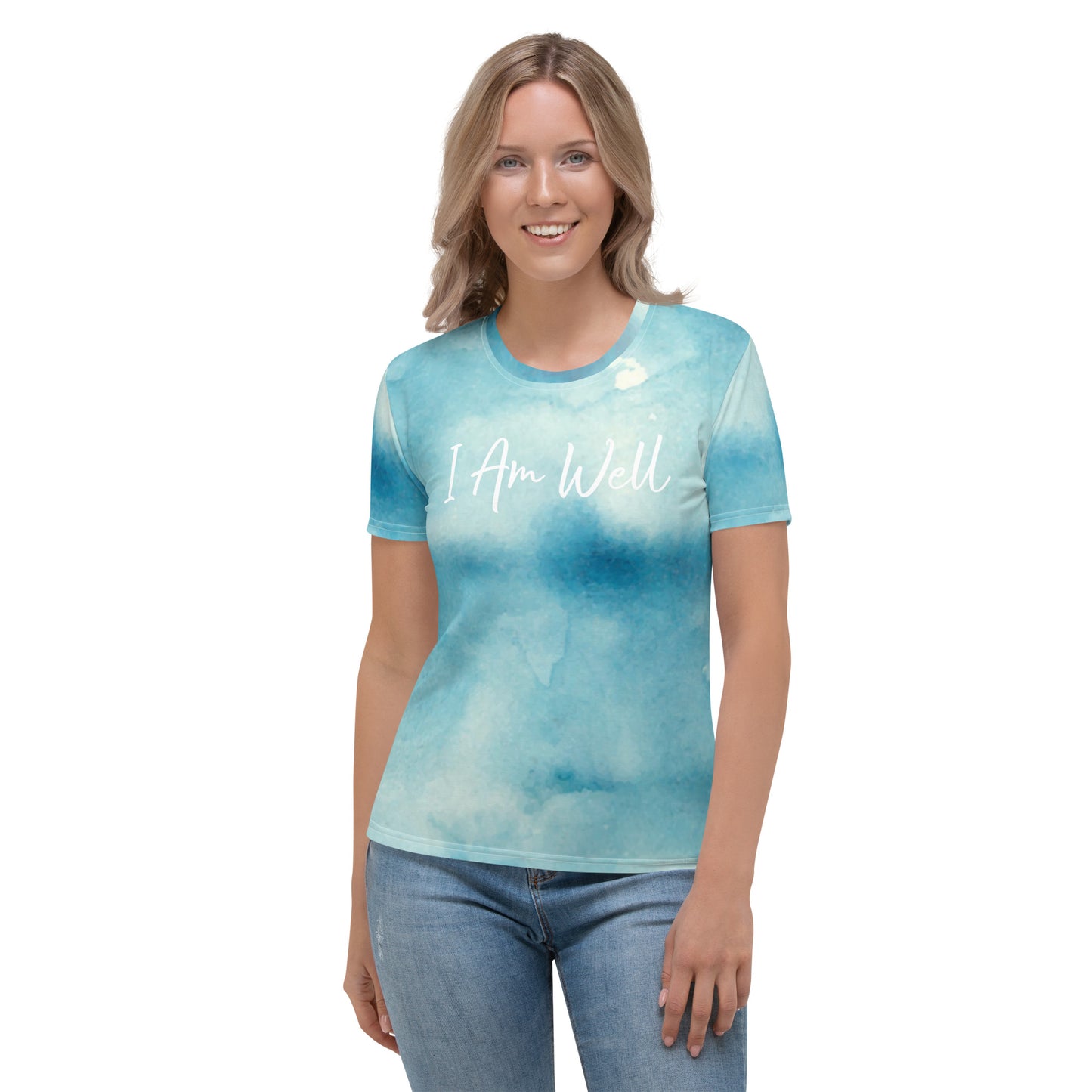 I AM WELL Women's Crew Neck T-Shirt Blue w/ White Logo