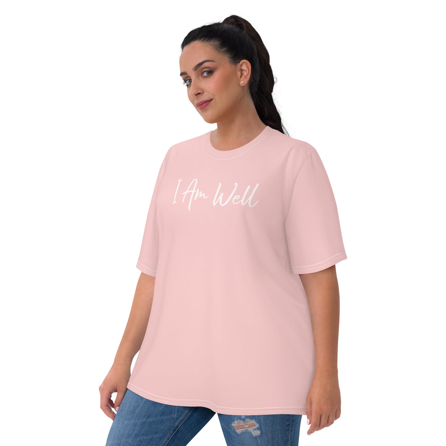 I AM WELL Women's Crew Neck T-Shirt Peach w/ White Logo