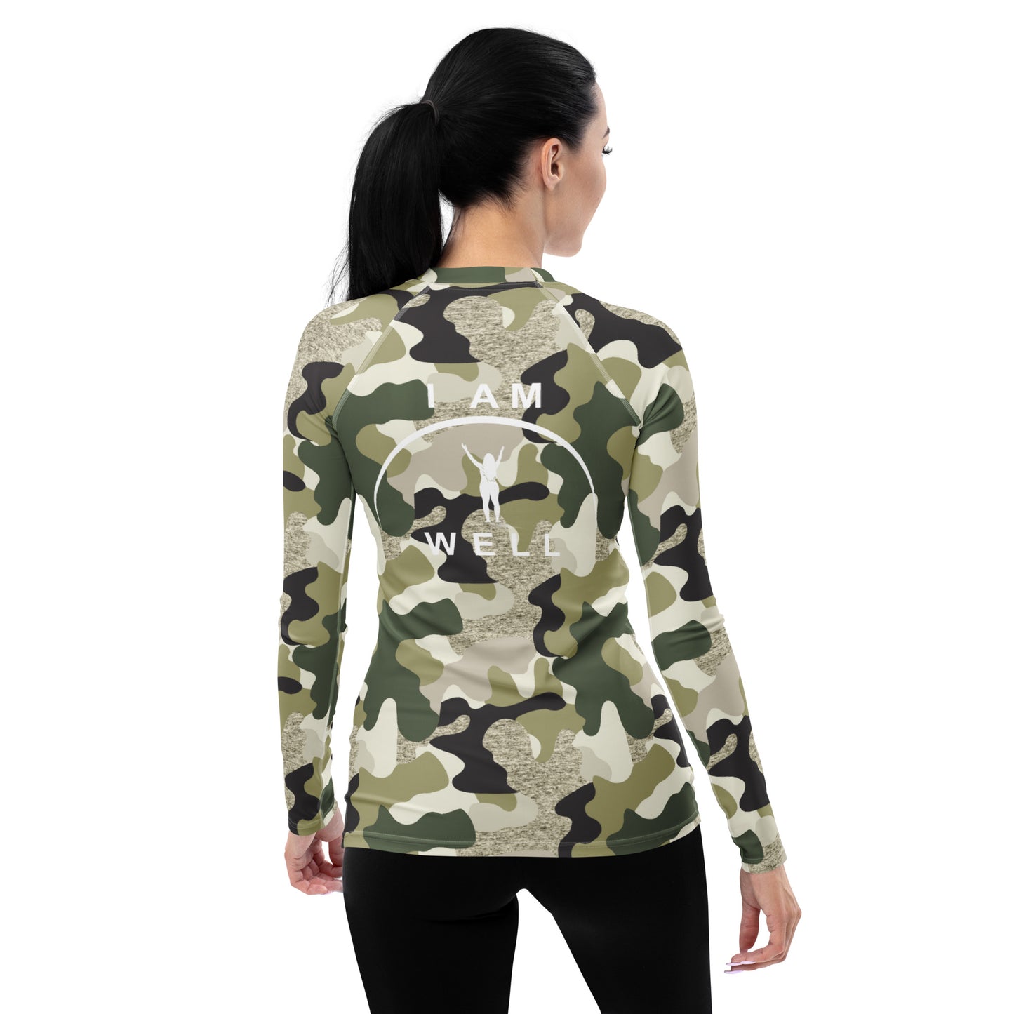 I AM WELL Women's Rash Guard  Camo w/ White Logo