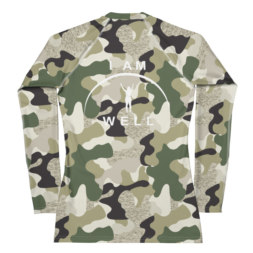 I AM WELL Women's Rash Guard  Camo w/ White Logo