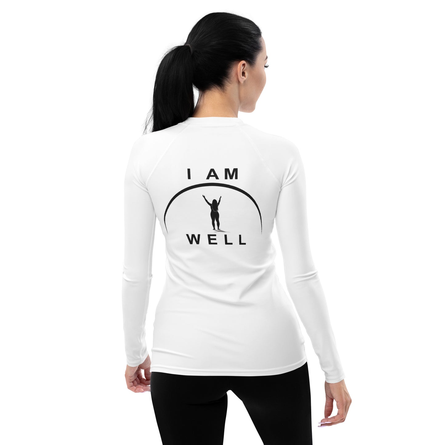 I AM WELL Women's Rash Guard  White w/ Black Logo