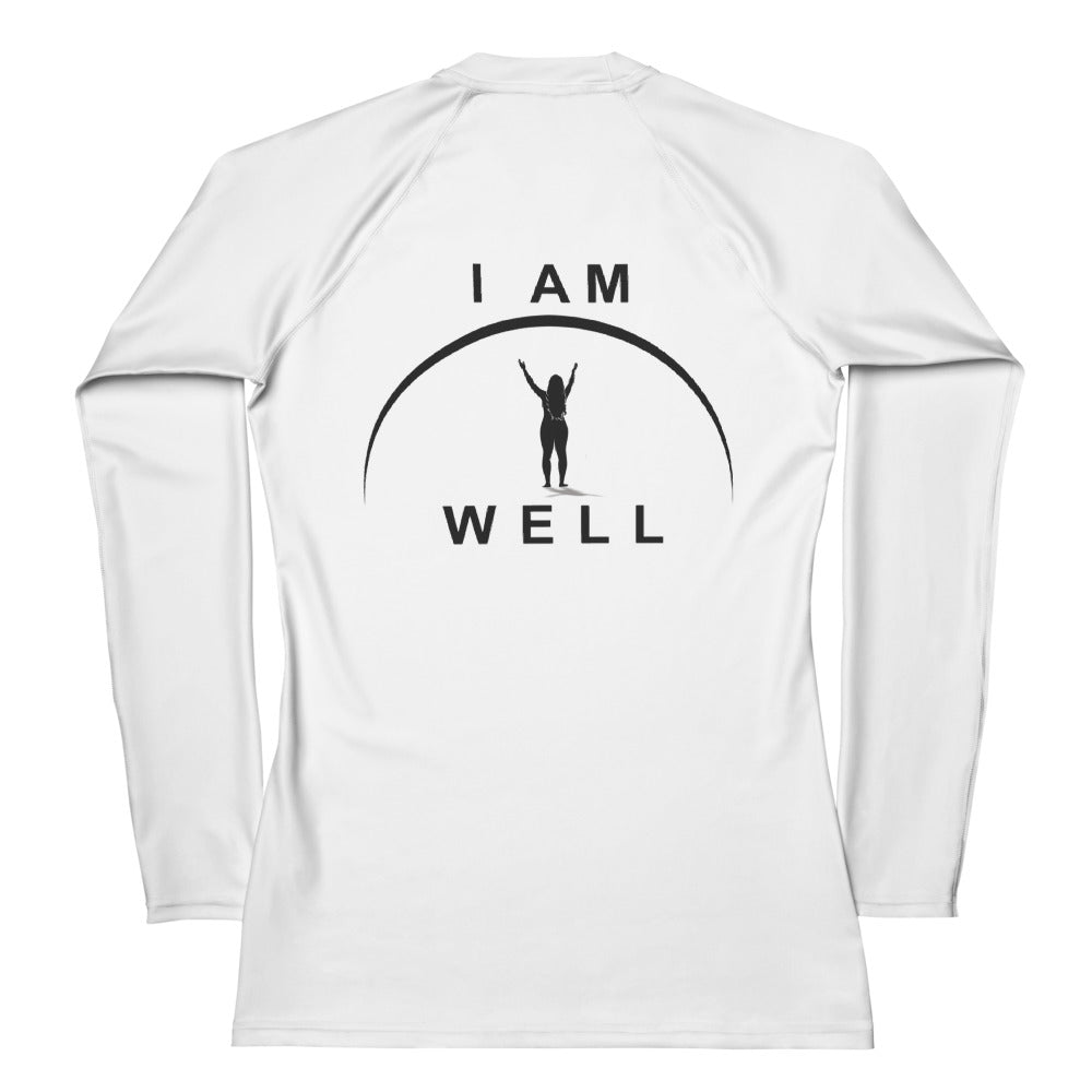 I AM WELL Women's Rash Guard  White w/ Black Logo