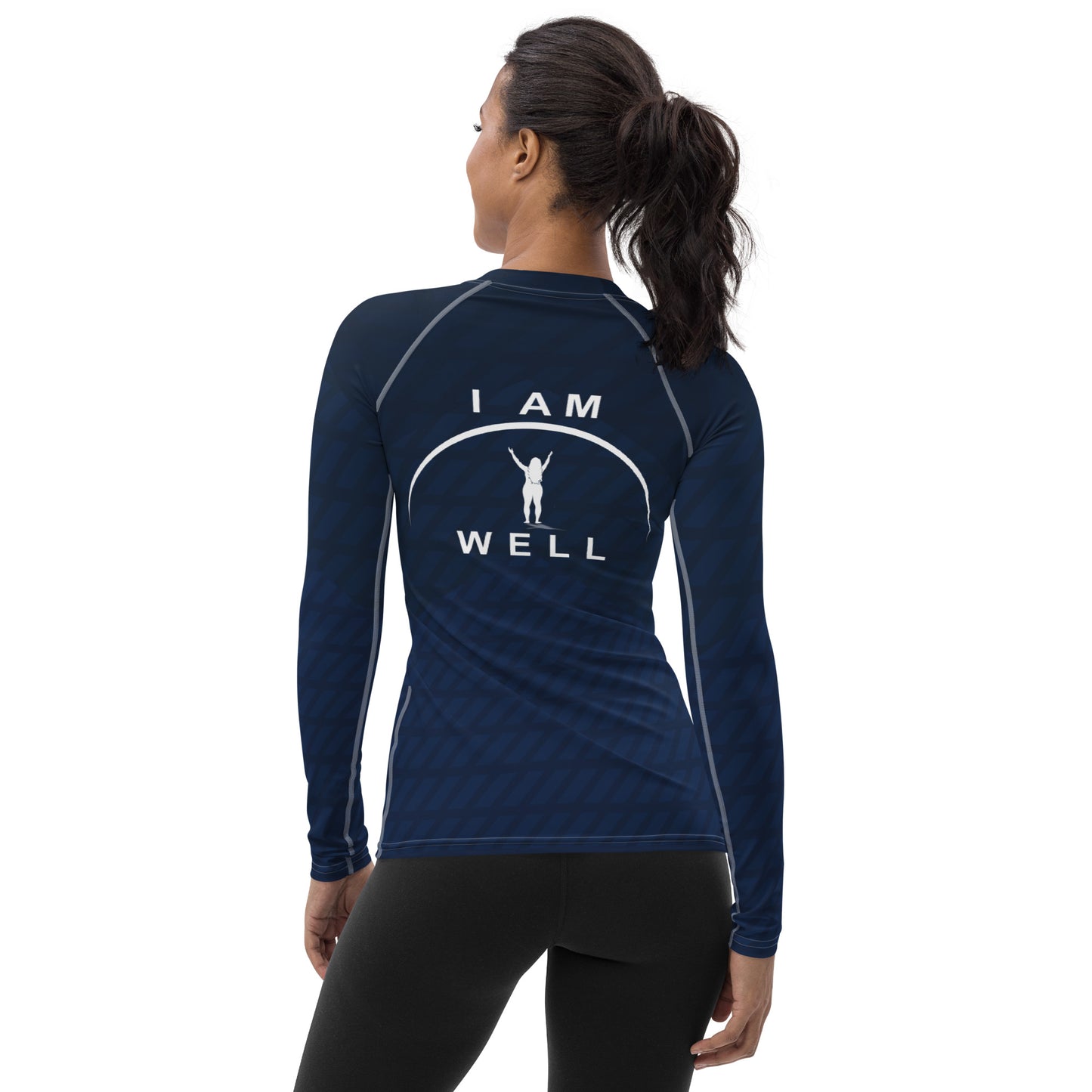 I AM WELL Women's Rash Guard Navy Pattern w/ White Logo