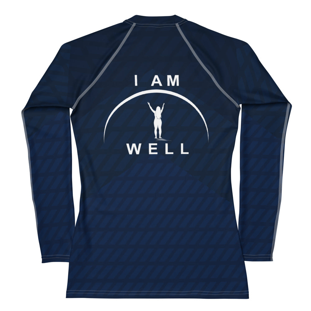 I AM WELL Women's Rash Guard Navy Pattern w/ White Logo