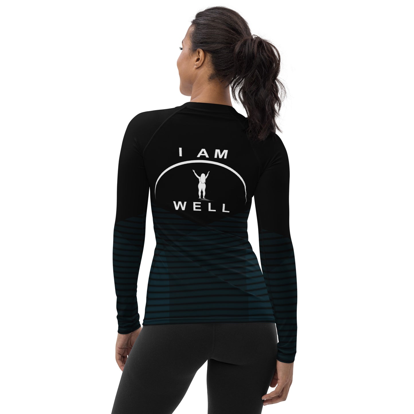 I AM WELL Women's Rash Guard Black Pattern w/ White Logo