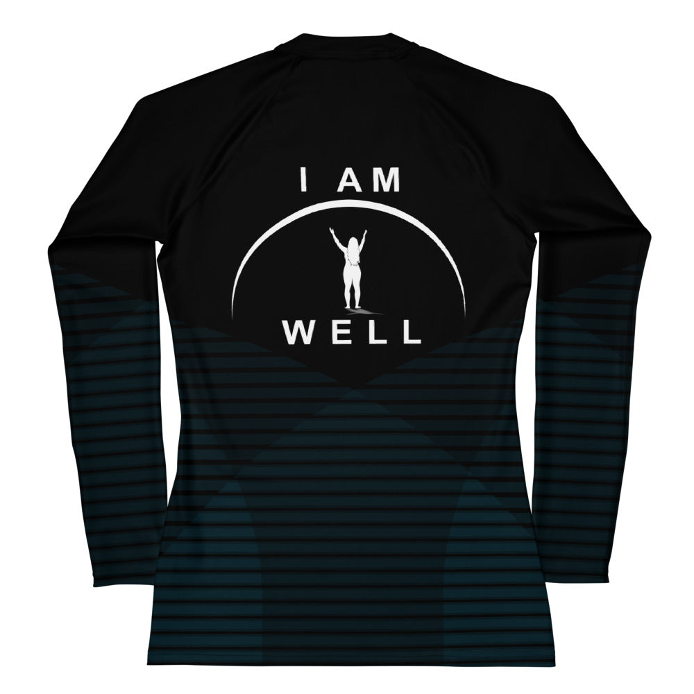 I AM WELL Women's Rash Guard Black Pattern w/ White Logo