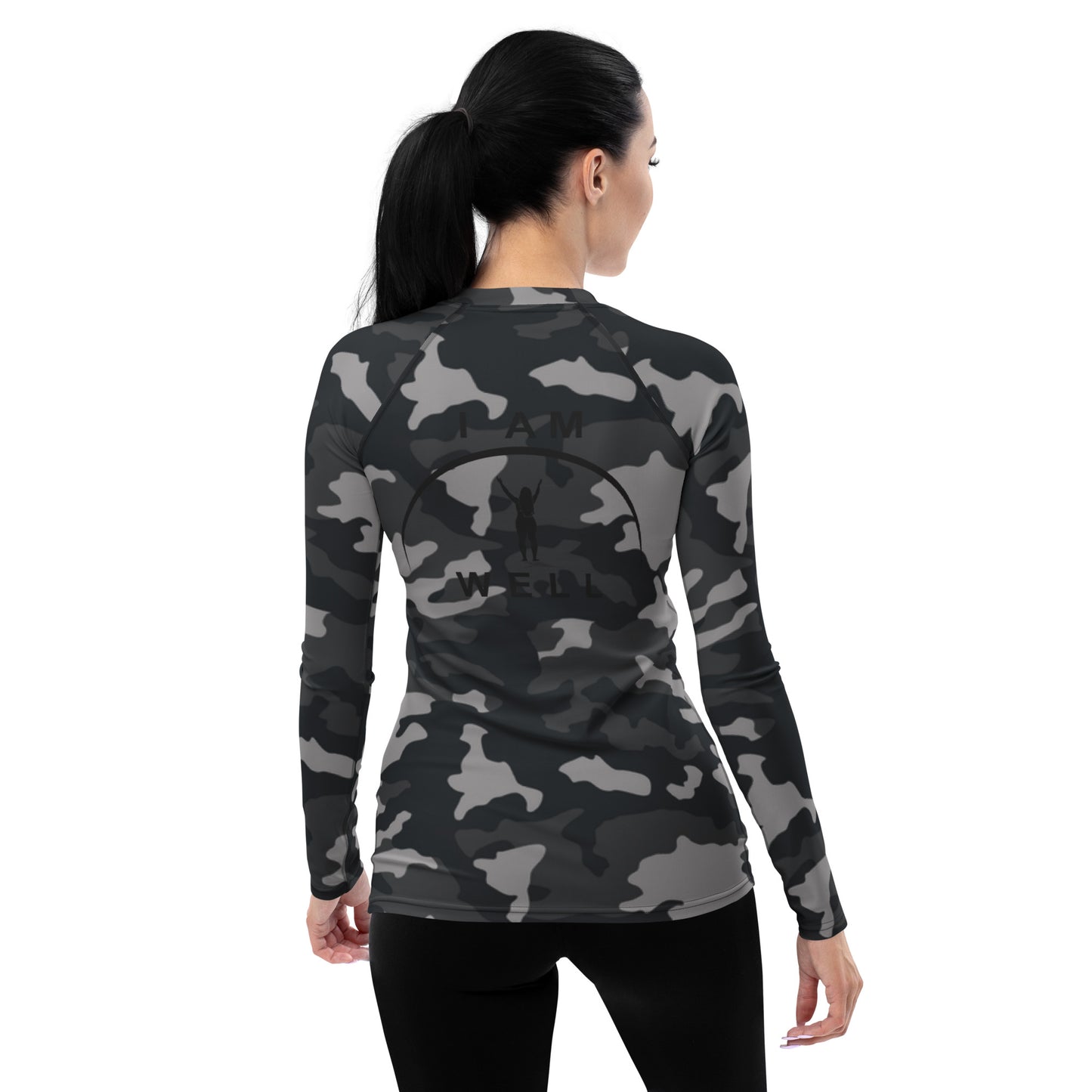 I AM WELL Women's Rash Guard Grey Camo w/ Black Logo