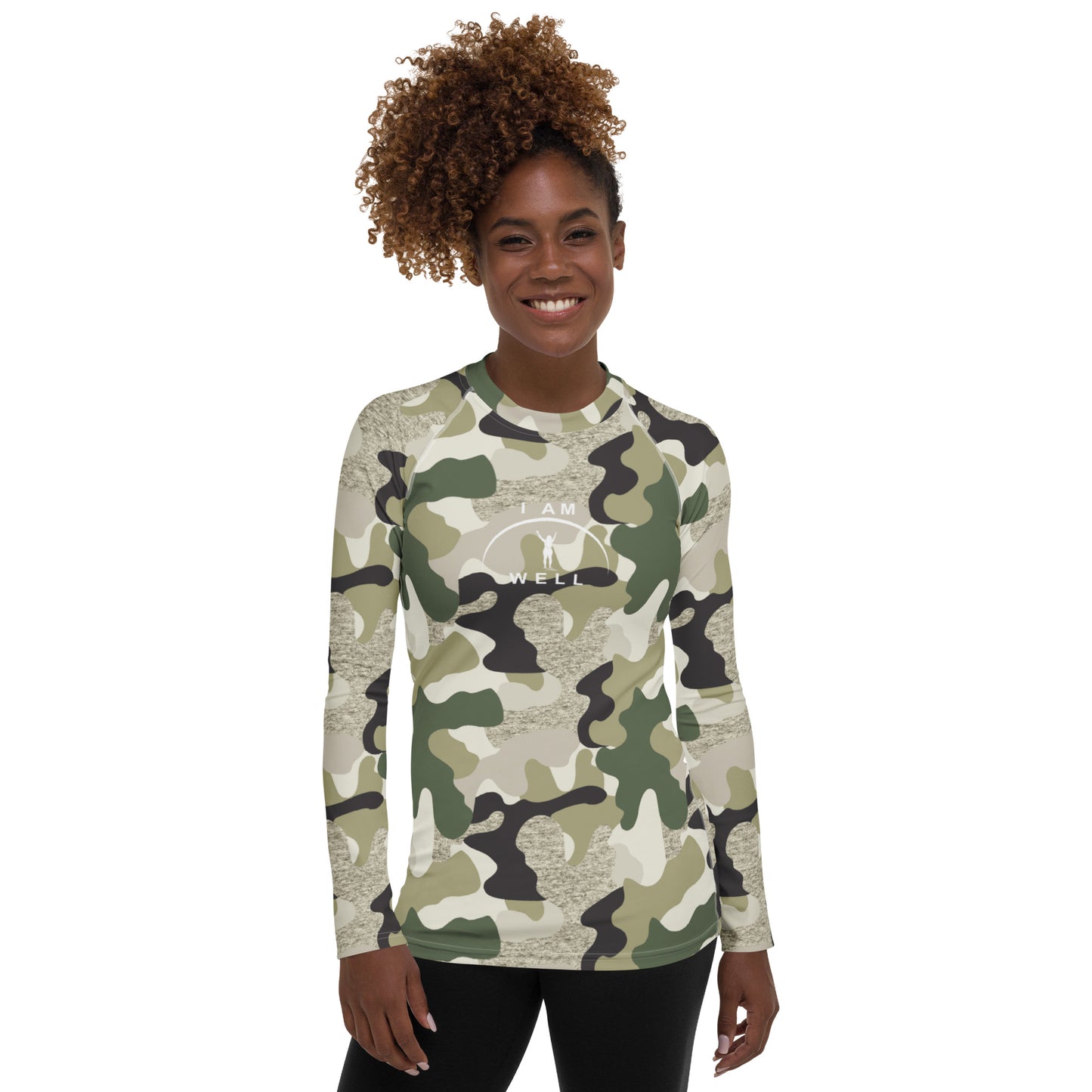 I AM WELL Women's Rash Guard  Camo w/ White Logo