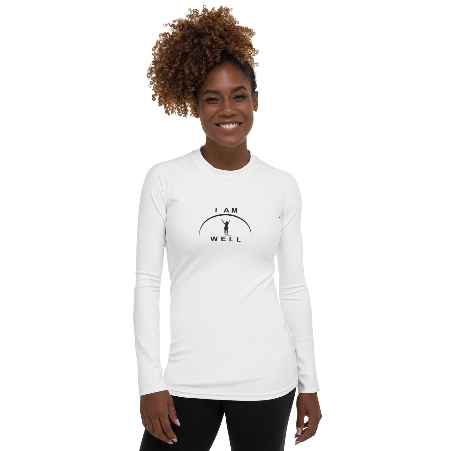 I AM WELL Women's Rash Guard  White w/ Black Logo