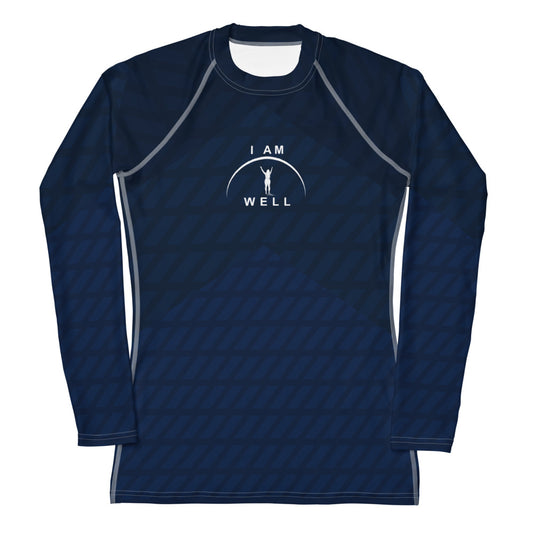 I AM WELL Women's Rash Guard Navy Pattern w/ White Logo