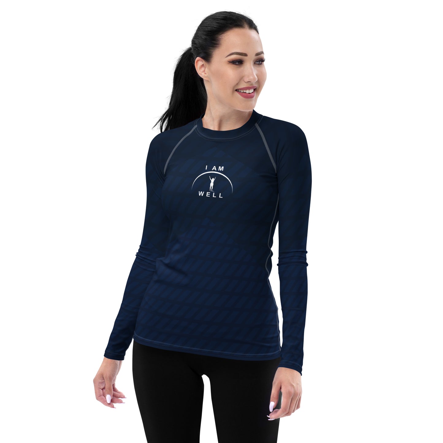 I AM WELL Women's Rash Guard Navy Pattern w/ White Logo