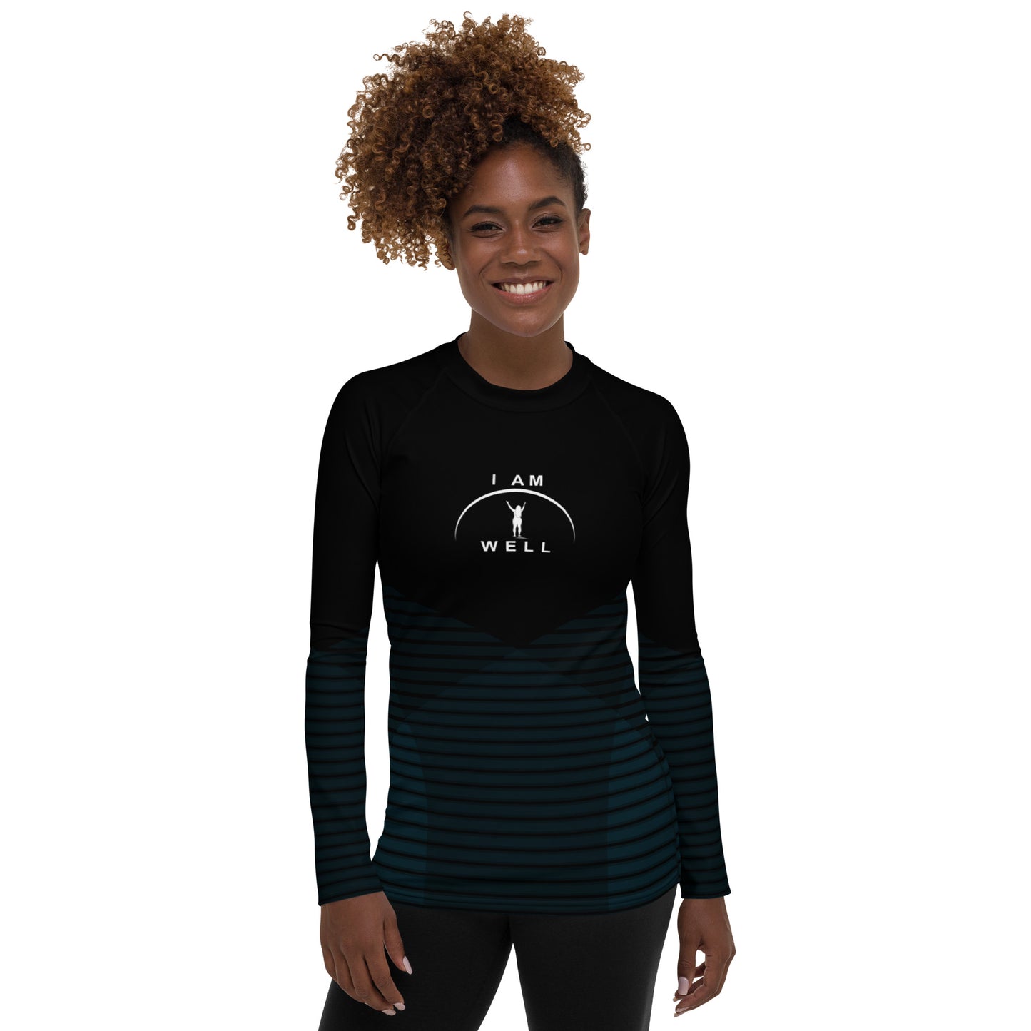 I AM WELL Women's Rash Guard Black Pattern w/ White Logo