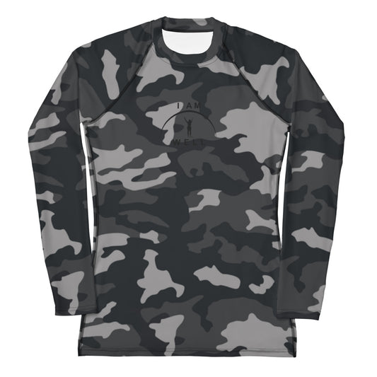 I AM WELL Women's Rash Guard Grey Camo w/ Black Logo