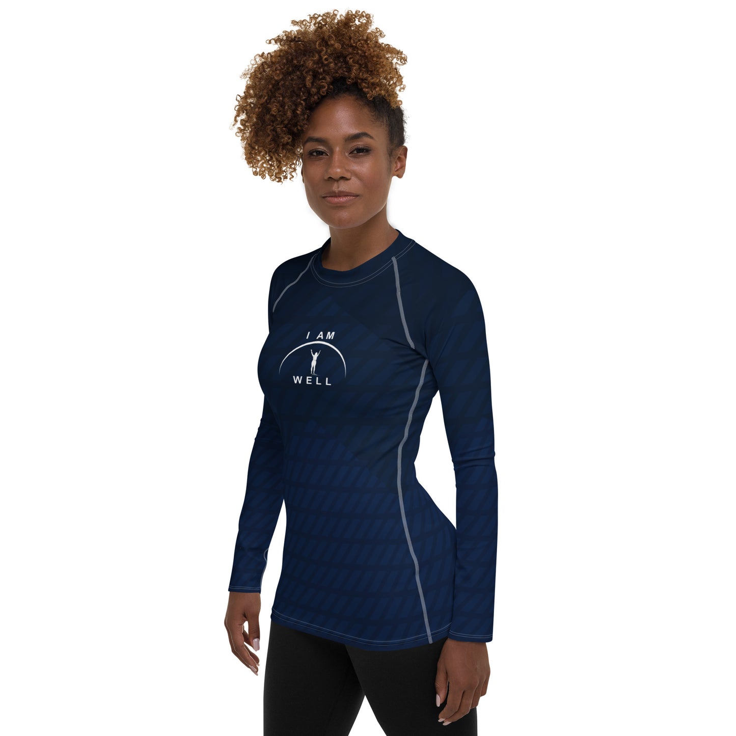 I AM WELL Women's Rash Guard Navy Pattern w/ White Logo