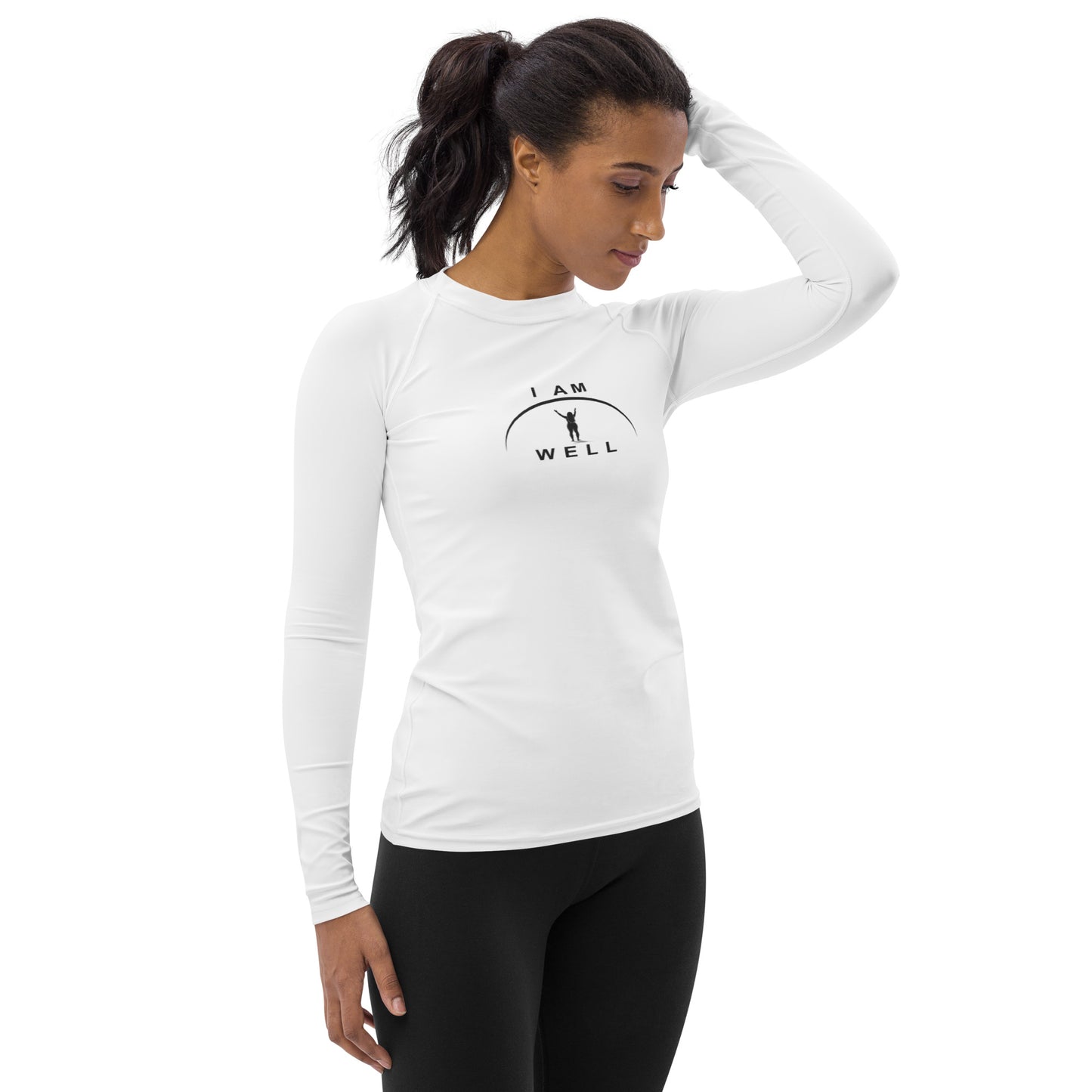 I AM WELL Women's Rash Guard  White w/ Black Logo