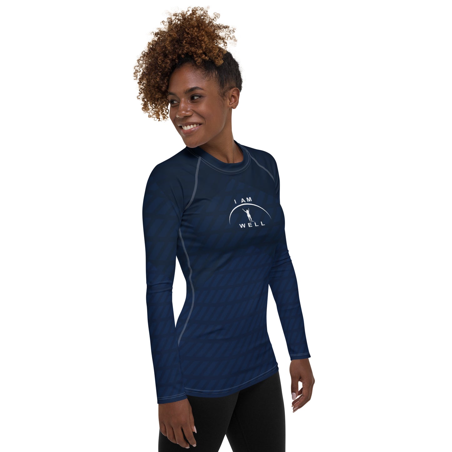 I AM WELL Women's Rash Guard Navy Pattern w/ White Logo