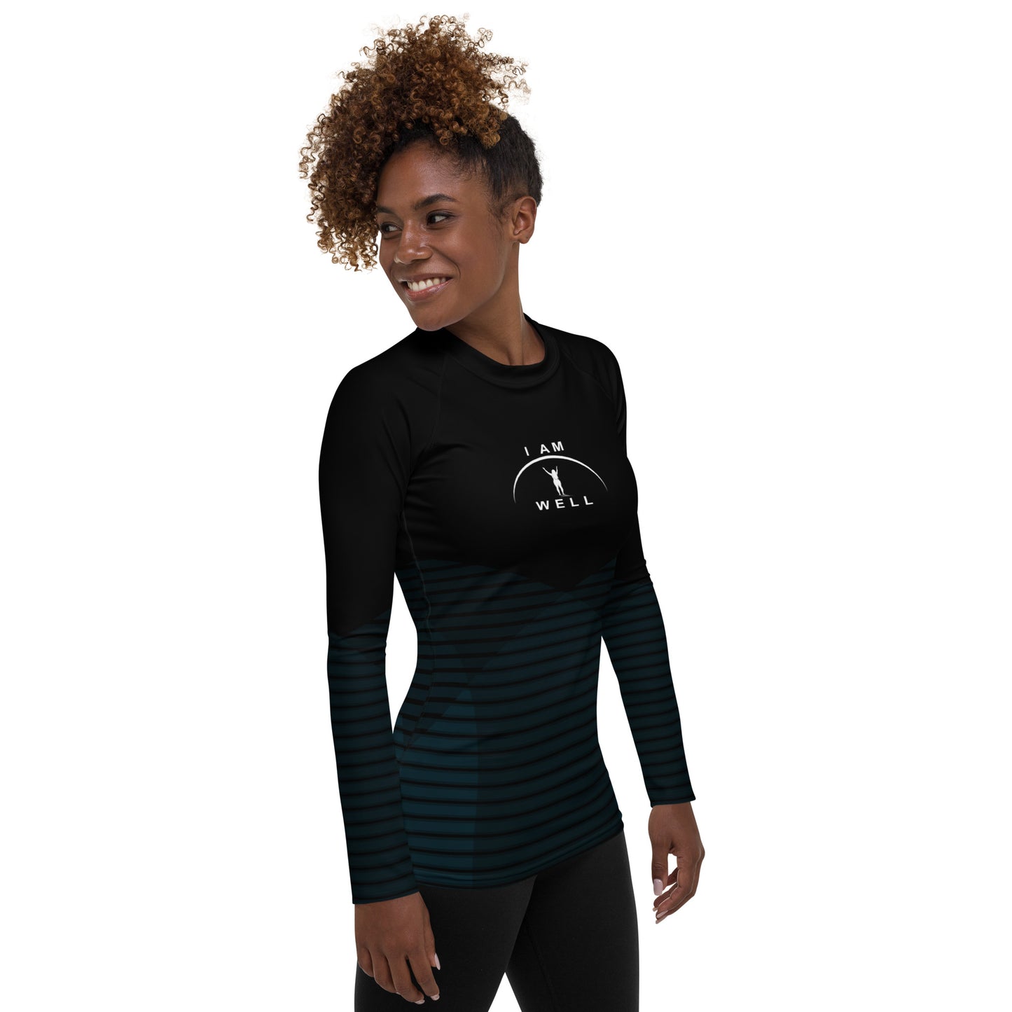 I AM WELL Women's Rash Guard Black Pattern w/ White Logo