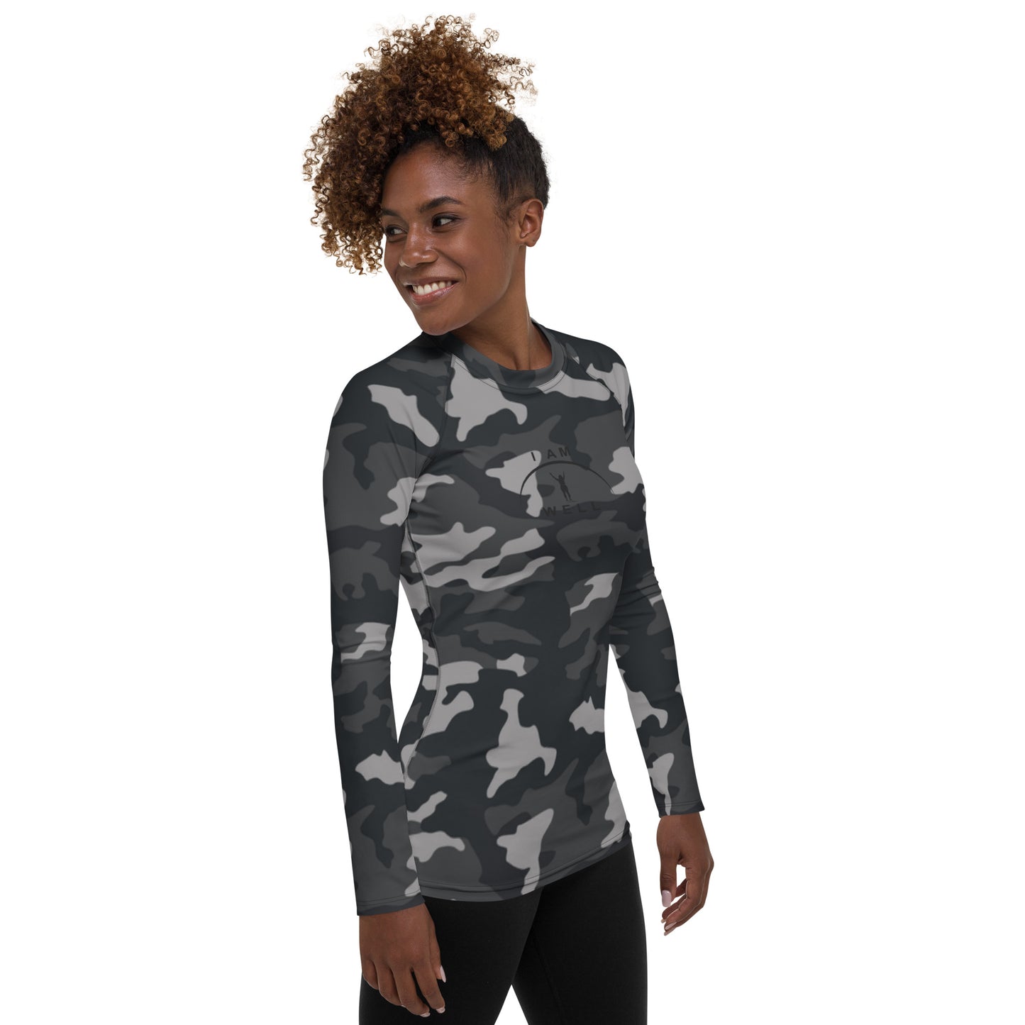 I AM WELL Women's Rash Guard Grey Camo w/ Black Logo