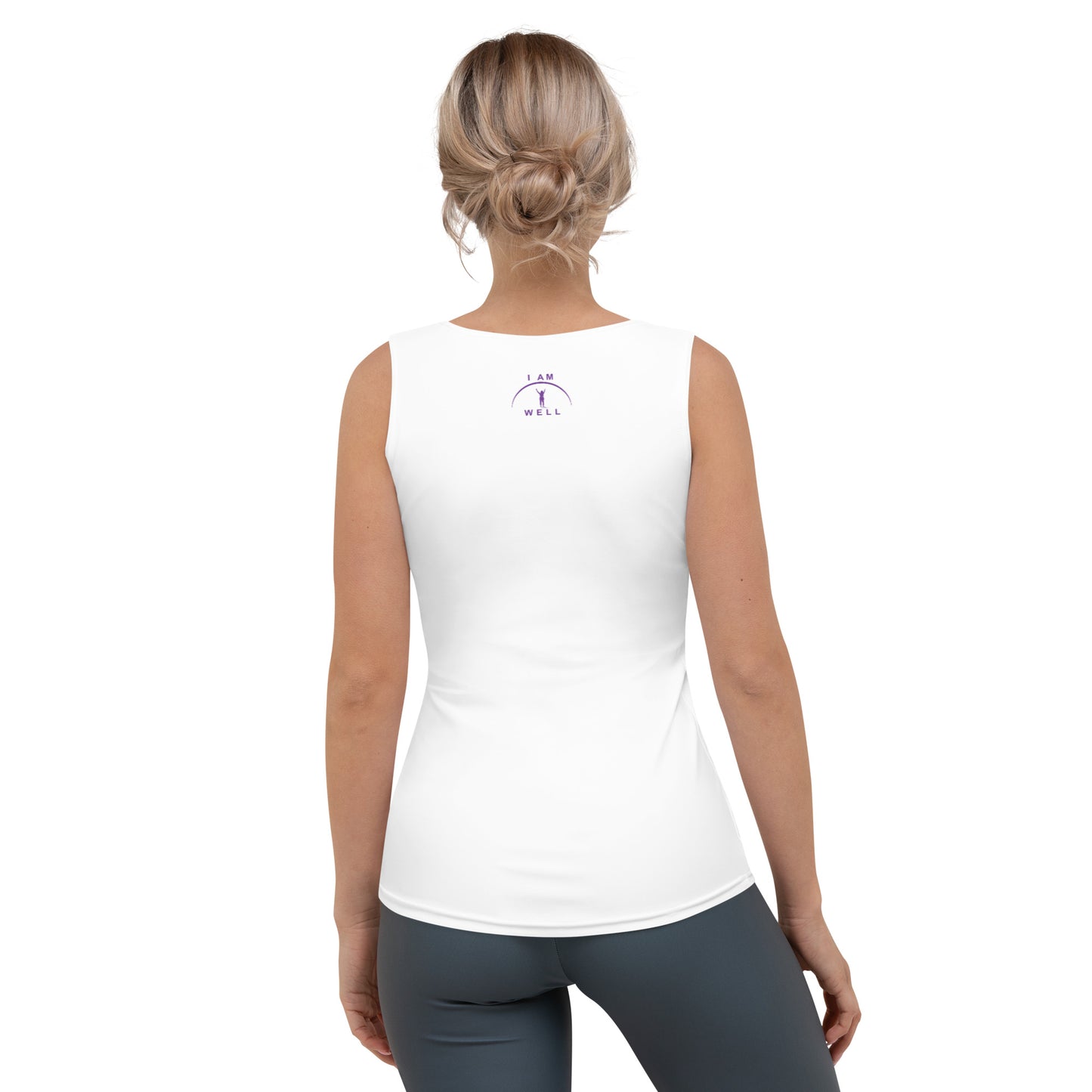 I AM WELL Women's White Tank Top w/ Purple Logo