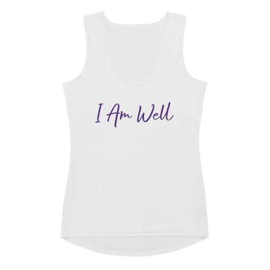 I AM WELL Women's White Tank Top w/ Purple Logo