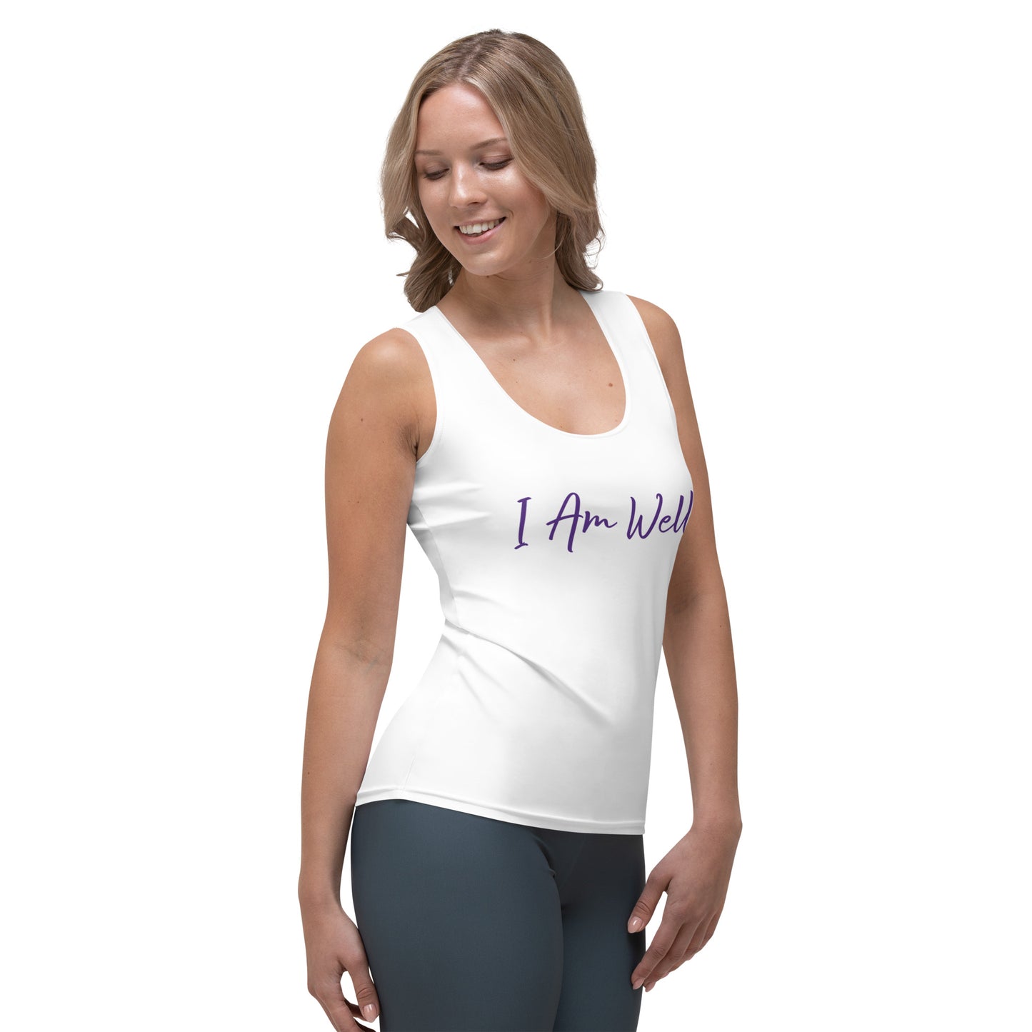 I AM WELL Women's White Tank Top w/ Purple Logo