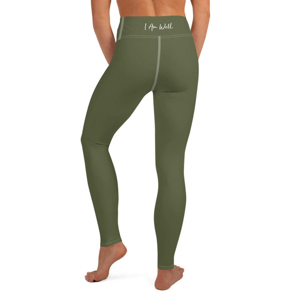 I AM WELL Women's Leggings Green w/ White Script on Back