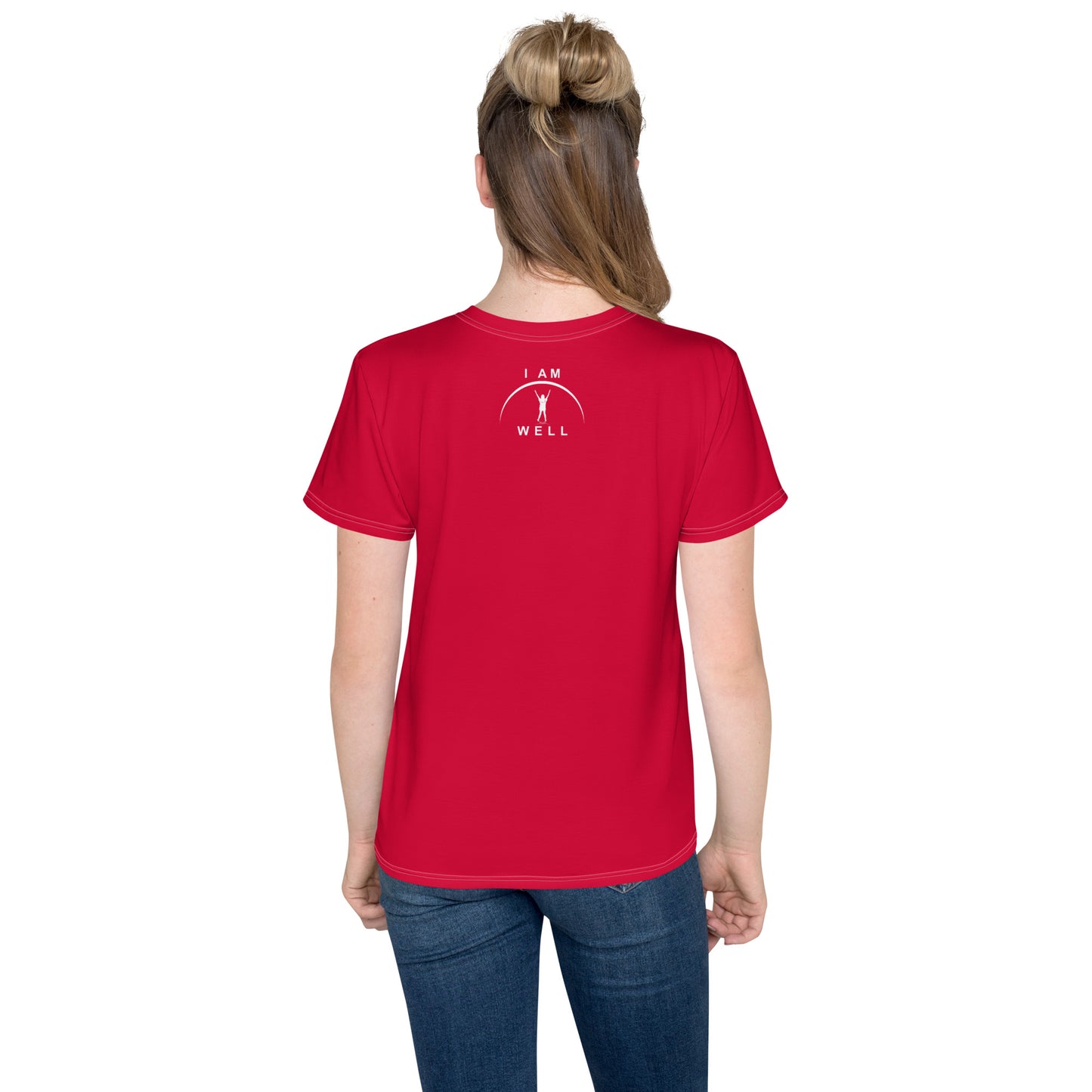 I AM WELL Young Ladies' Crew Neck T-Shirt Red w/ White Logo