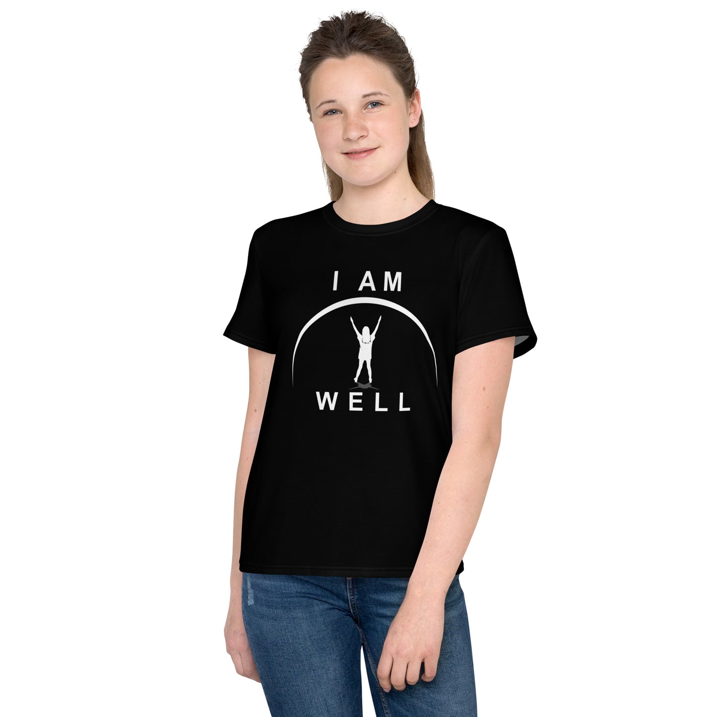 I AM WELL Young Ladies' Crew Neck T-Shirt Black w/ White Logo