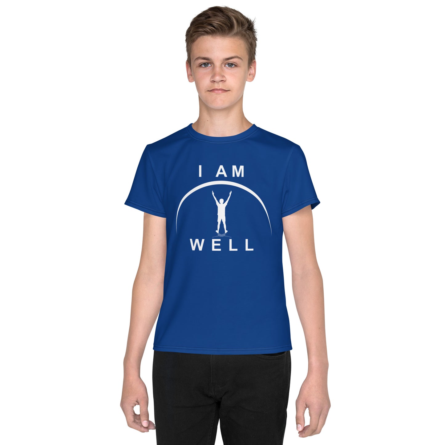 I AM WELL Young Men's Crew Neck T-Shirt Blue w/ White Logo