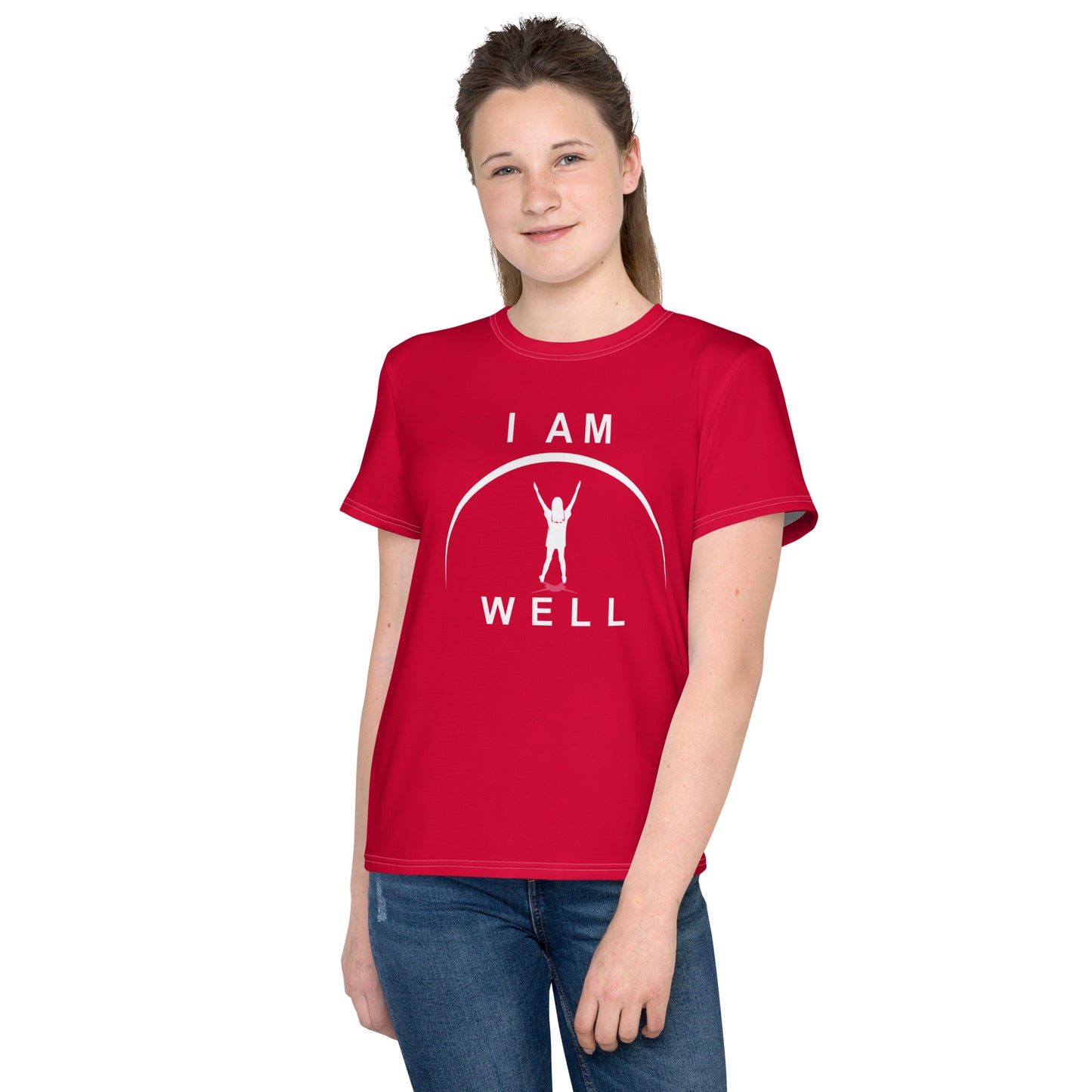 I AM WELL Young Ladies' Crew Neck T-Shirt Red w/ White Logo