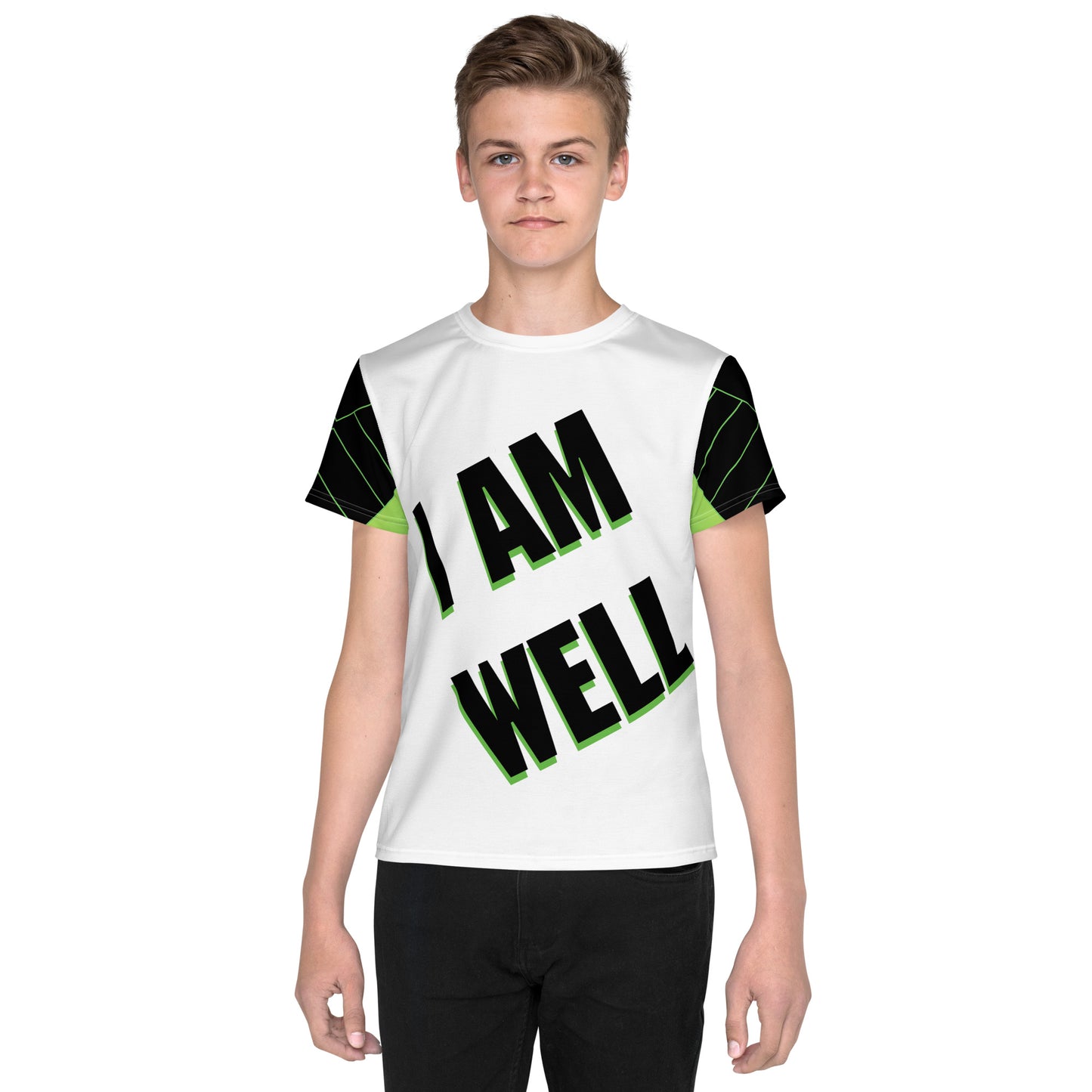 I AM WELL Young Men's Crew Neck T-Shirt Green and Black