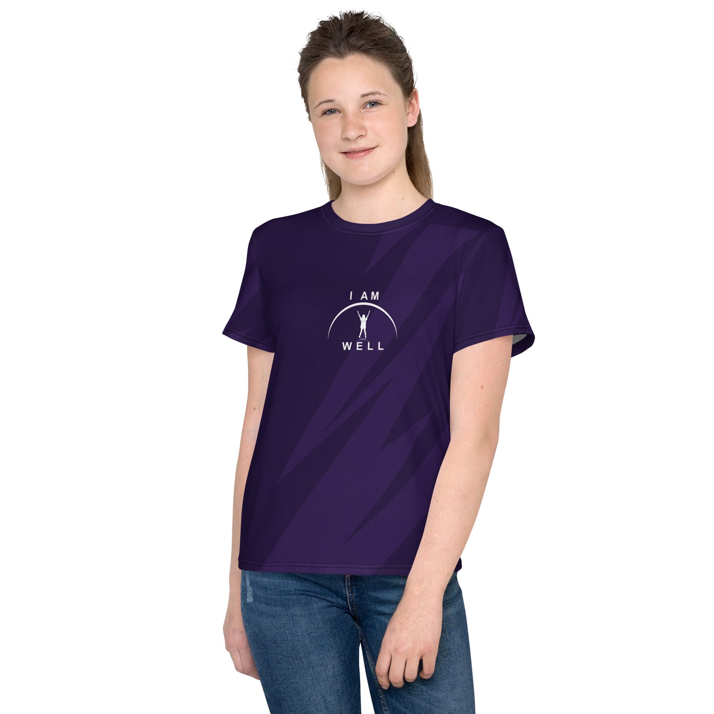 I AM WELL Young Ladies' Crew Neck T-Shirt Purple w/ White Logo